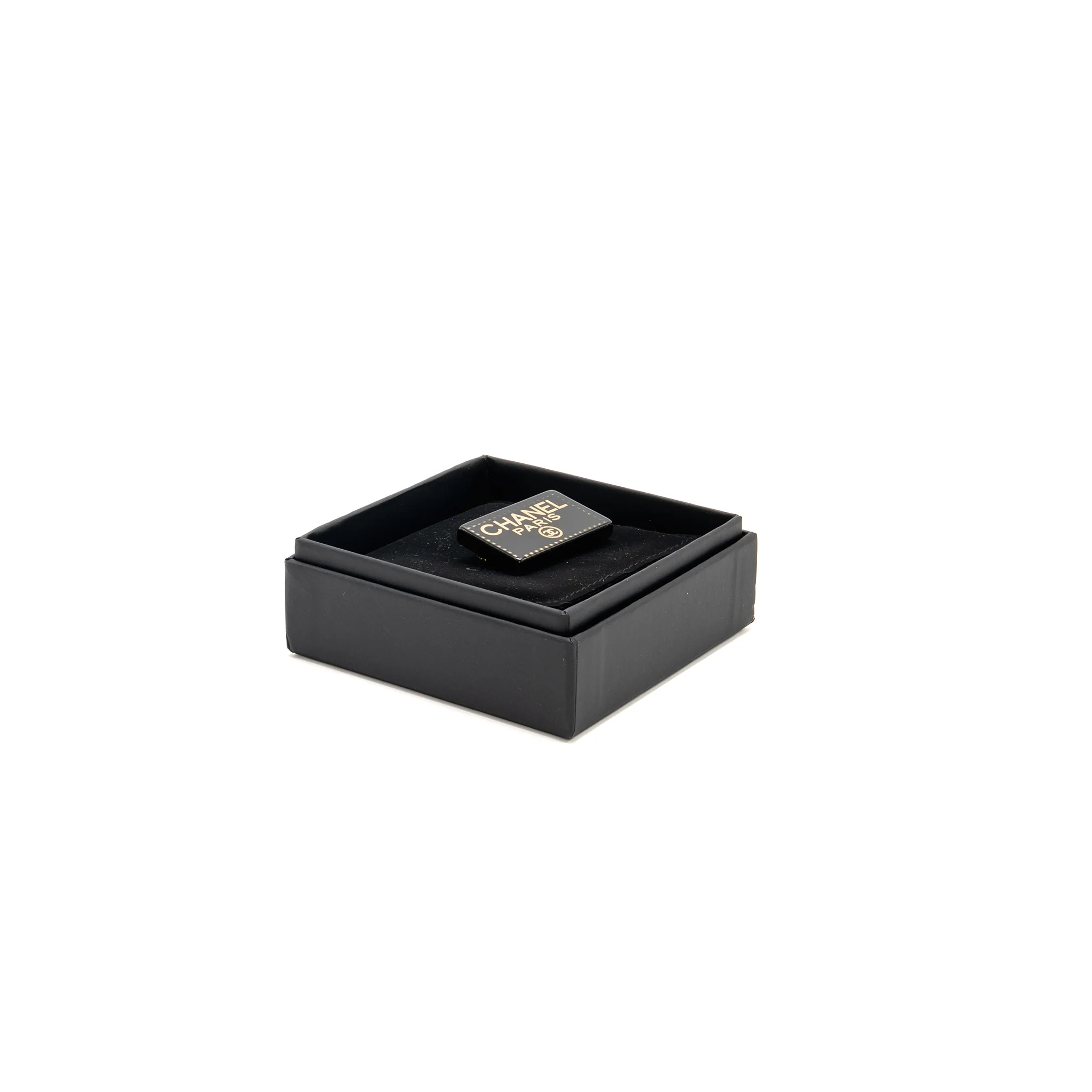 Chanel Rectangular Logo Brooch Black Gold Tone - Image 2