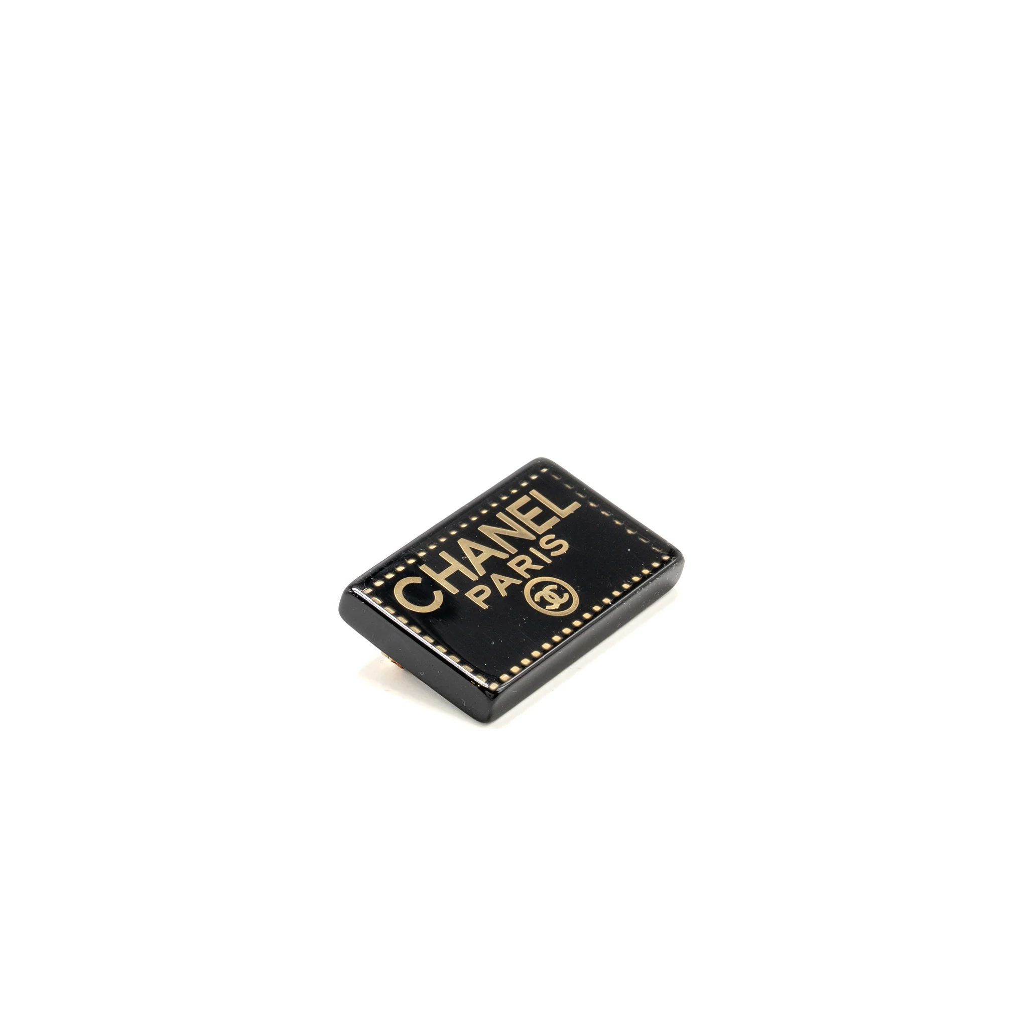 Chanel Rectangular Logo Brooch Black Gold Tone - Image 3