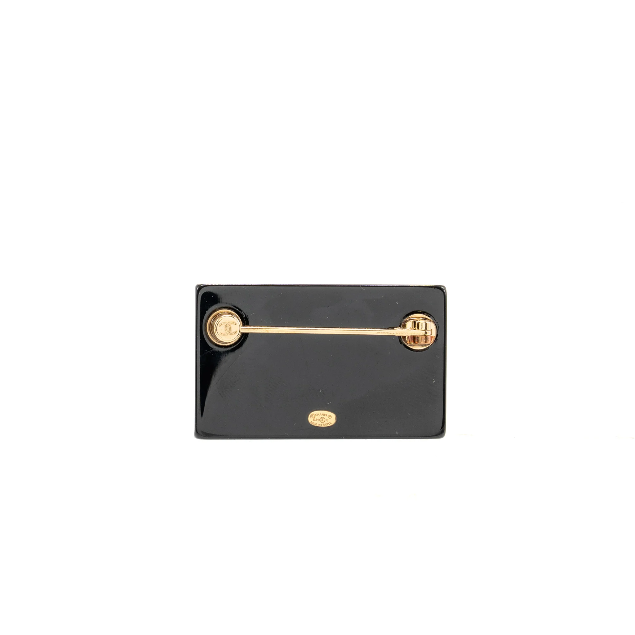 Chanel Rectangular Logo Brooch Black Gold Tone - Image 4