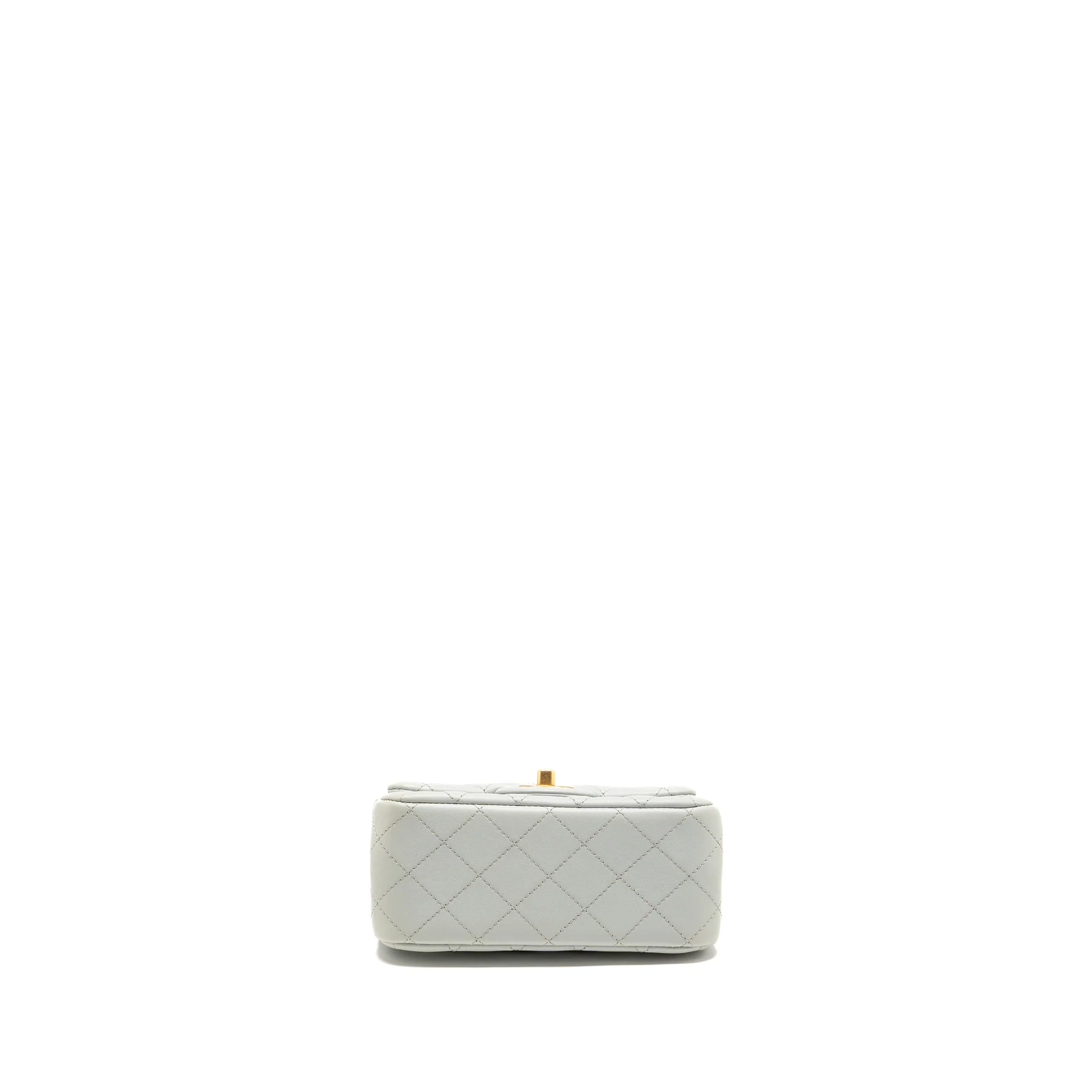 Chanel Camellia Adjustable Chain Mini Square flap bag Lambskin light grey GHW (microchip) - Image 5