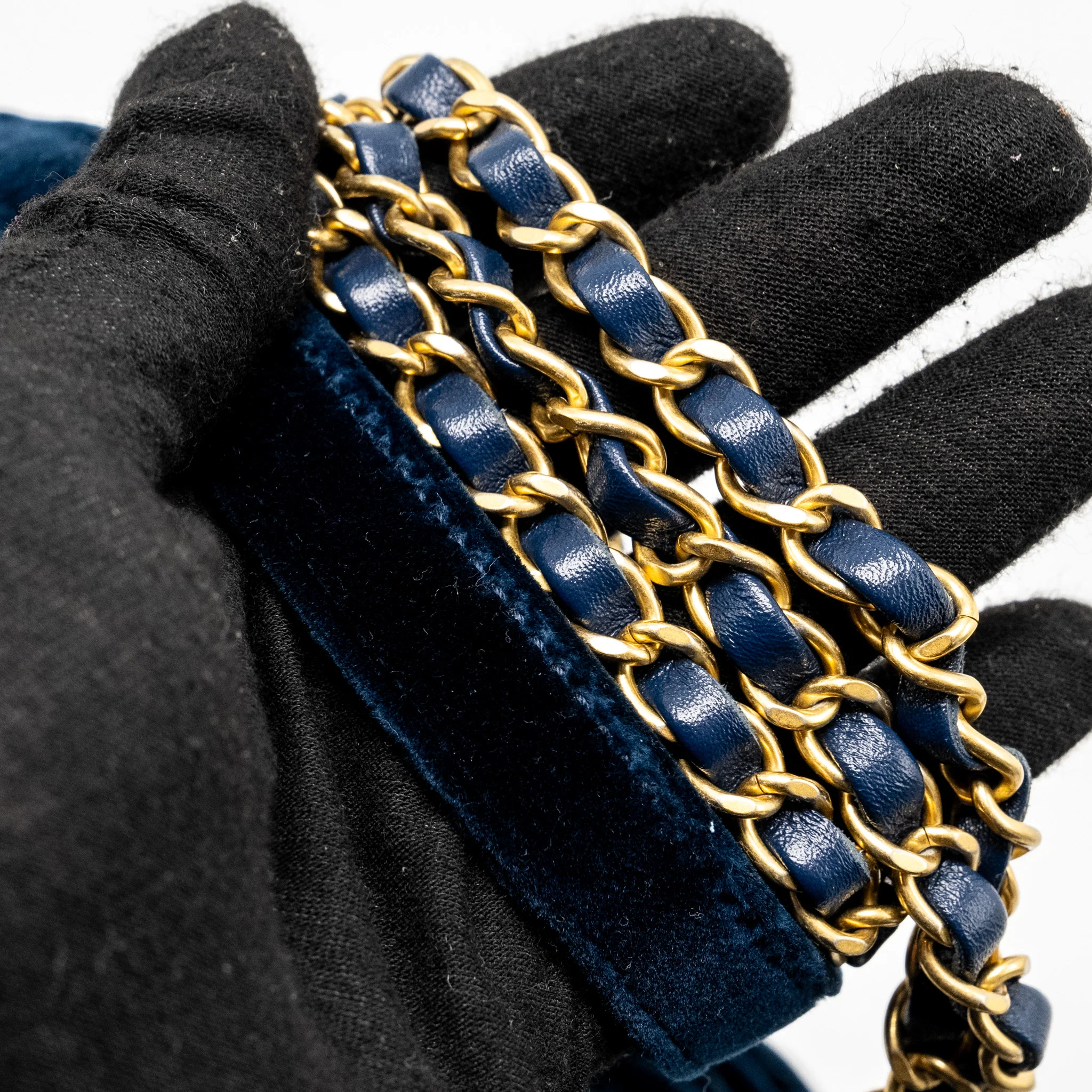 Chanel Camellia Embossed Mini Square Flap Bag Velvet Navy GHW (microchip) - Image 13