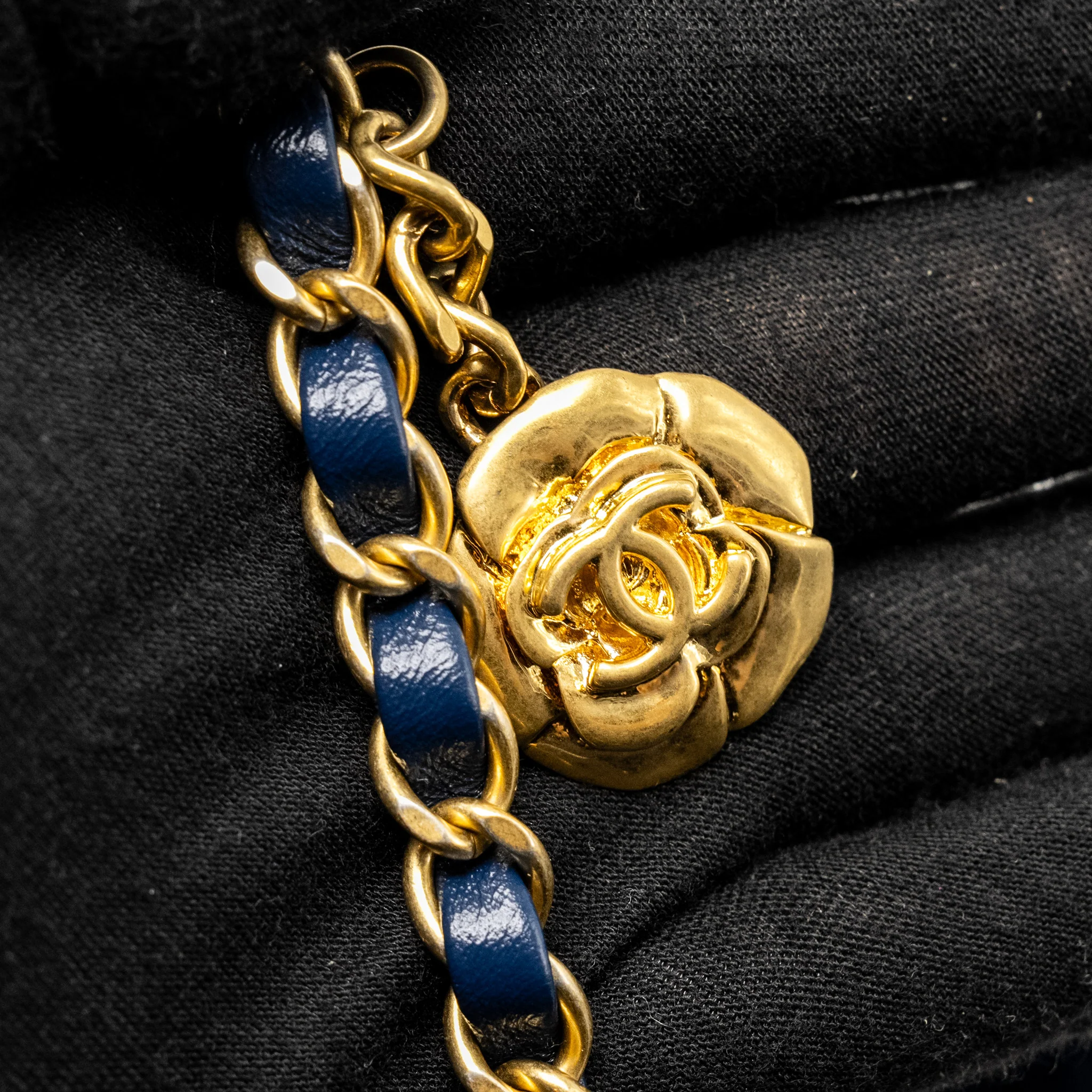 Chanel Camellia Embossed Mini Square Flap Bag Velvet Navy GHW (microchip) - Image 14