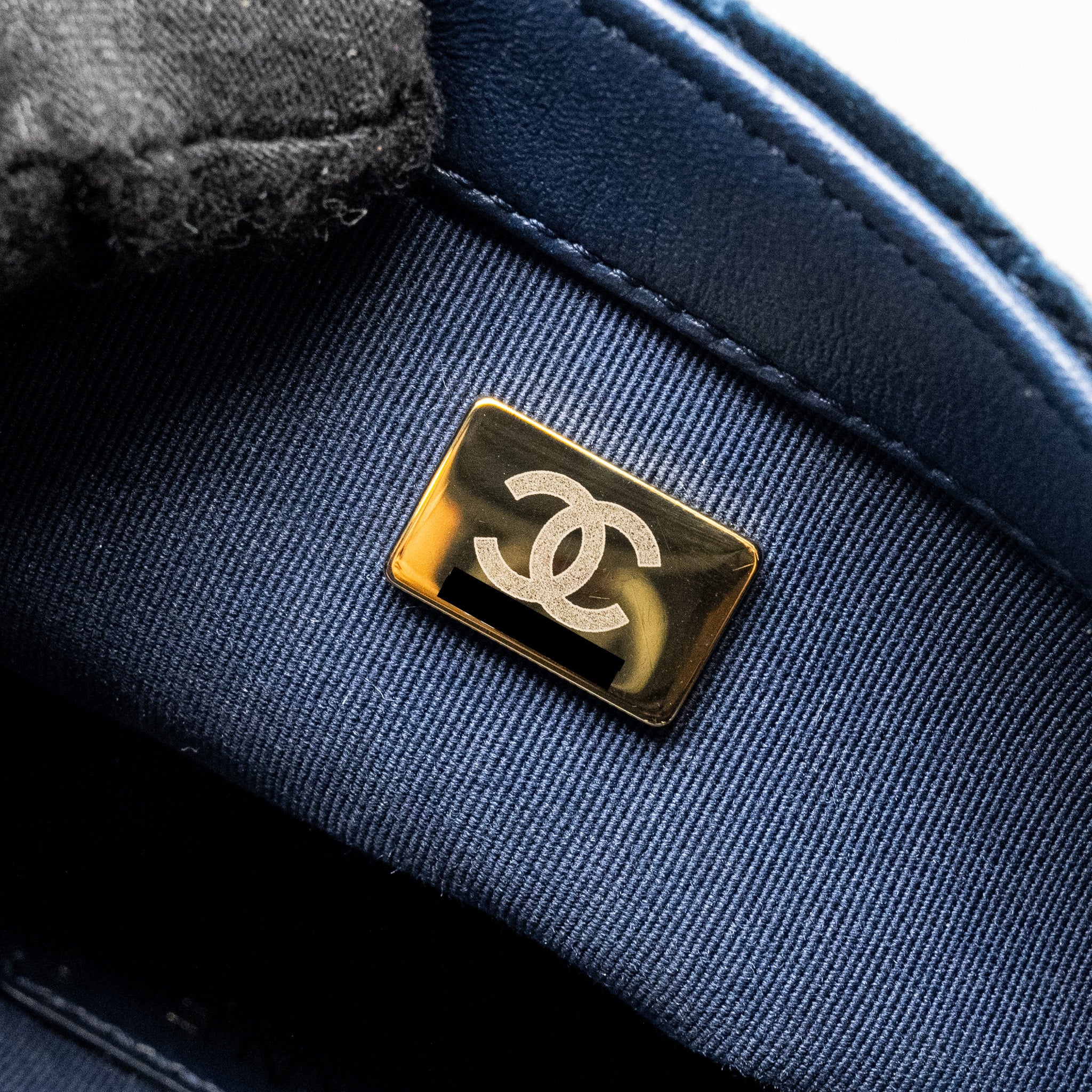 Chanel Camellia Embossed Mini Square Flap Bag Velvet Navy GHW (microchip) - Image 18