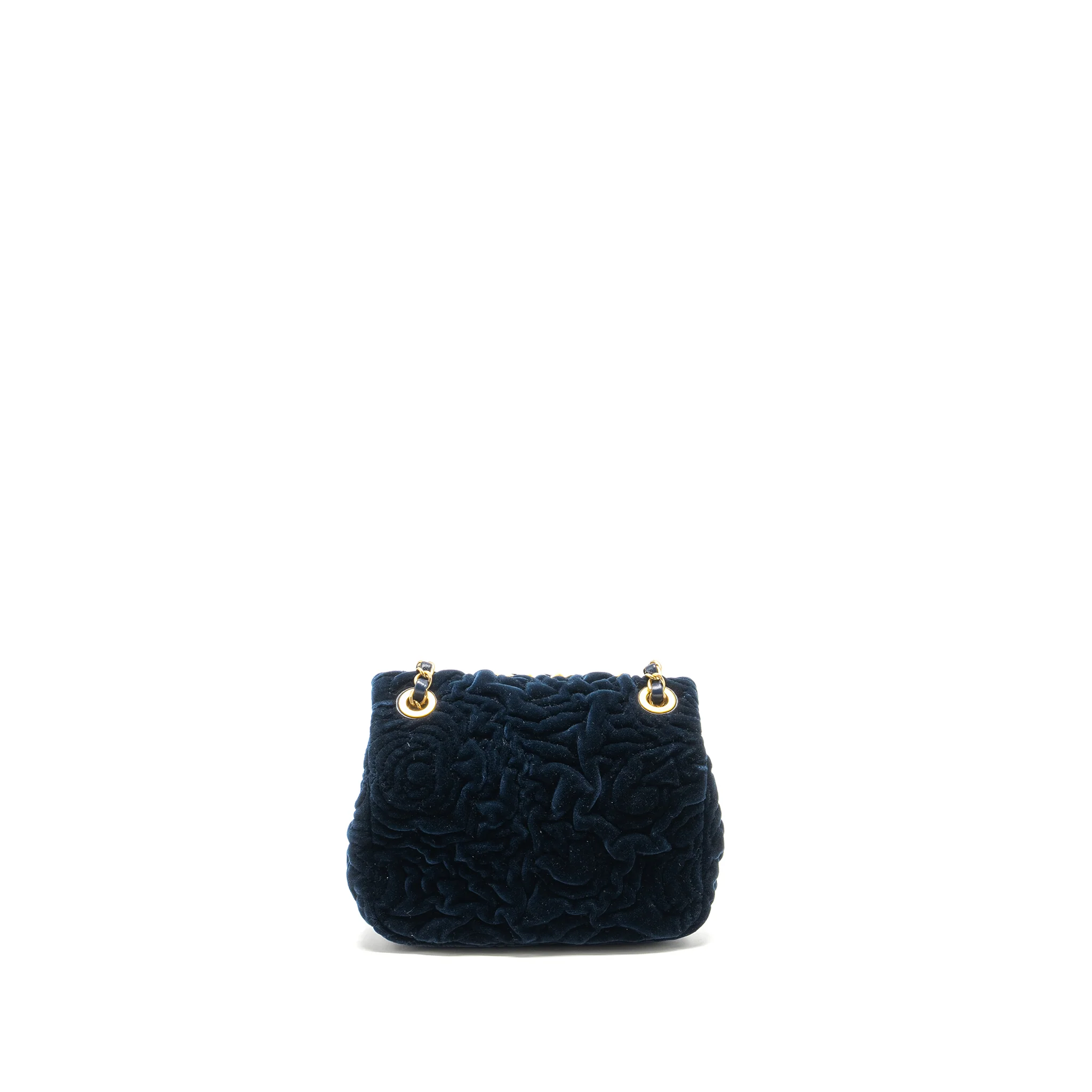 Chanel Camellia Embossed Mini Square Flap Bag Velvet Navy GHW (microchip) - Image 2