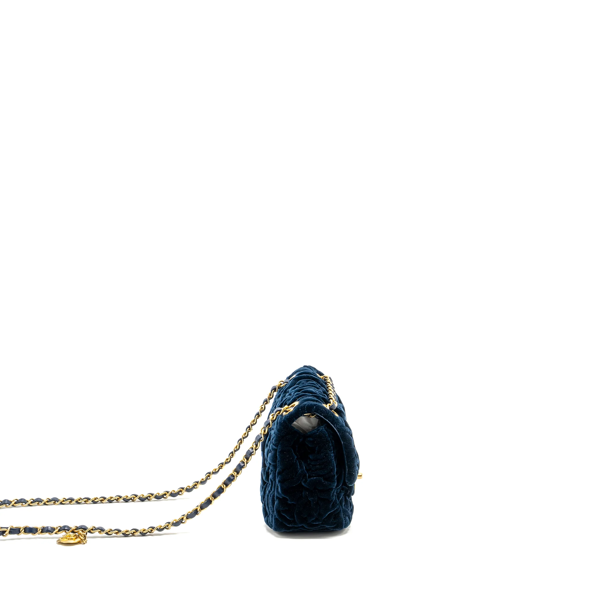 Chanel Camellia Embossed Mini Square Flap Bag Velvet Navy GHW (microchip) - Image 3