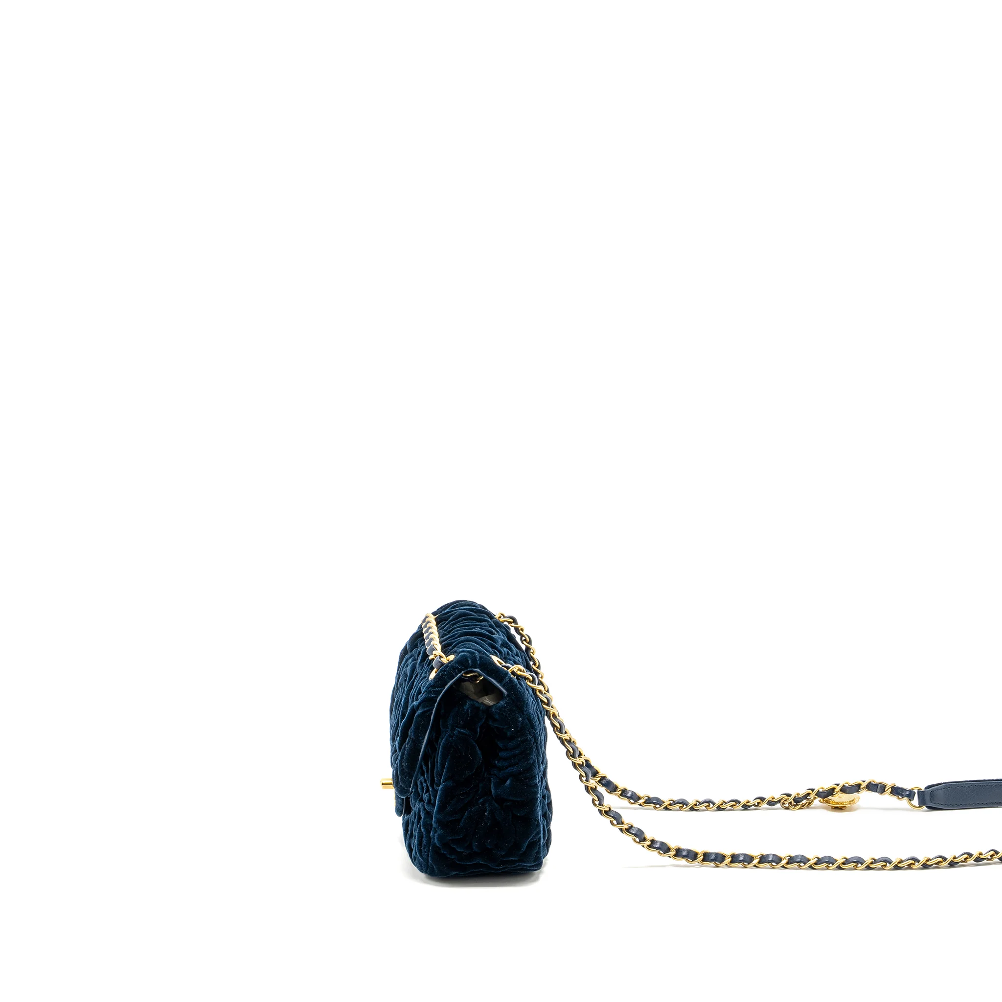 Chanel Camellia Embossed Mini Square Flap Bag Velvet Navy GHW (microchip) - Image 4