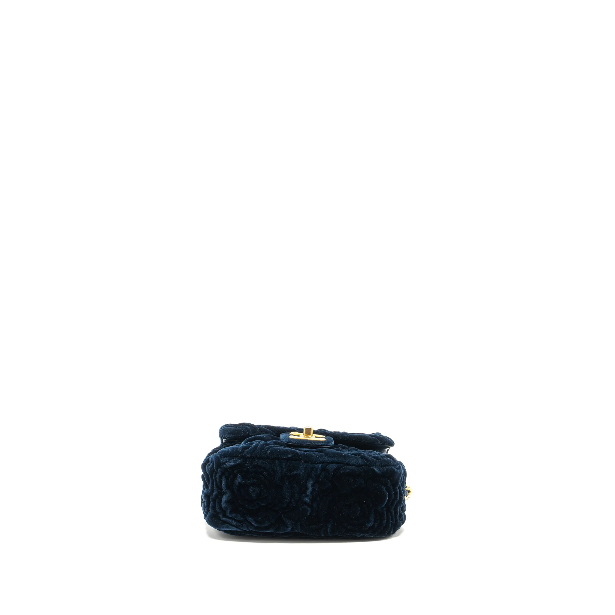 Chanel Camellia Embossed Mini Square Flap Bag Velvet Navy GHW (microchip) - Image 5