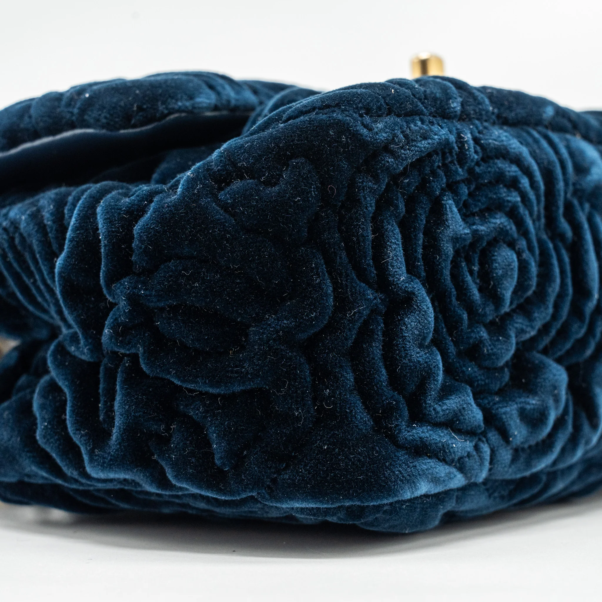 Chanel Camellia Embossed Mini Square Flap Bag Velvet Navy GHW (microchip) - Image 6