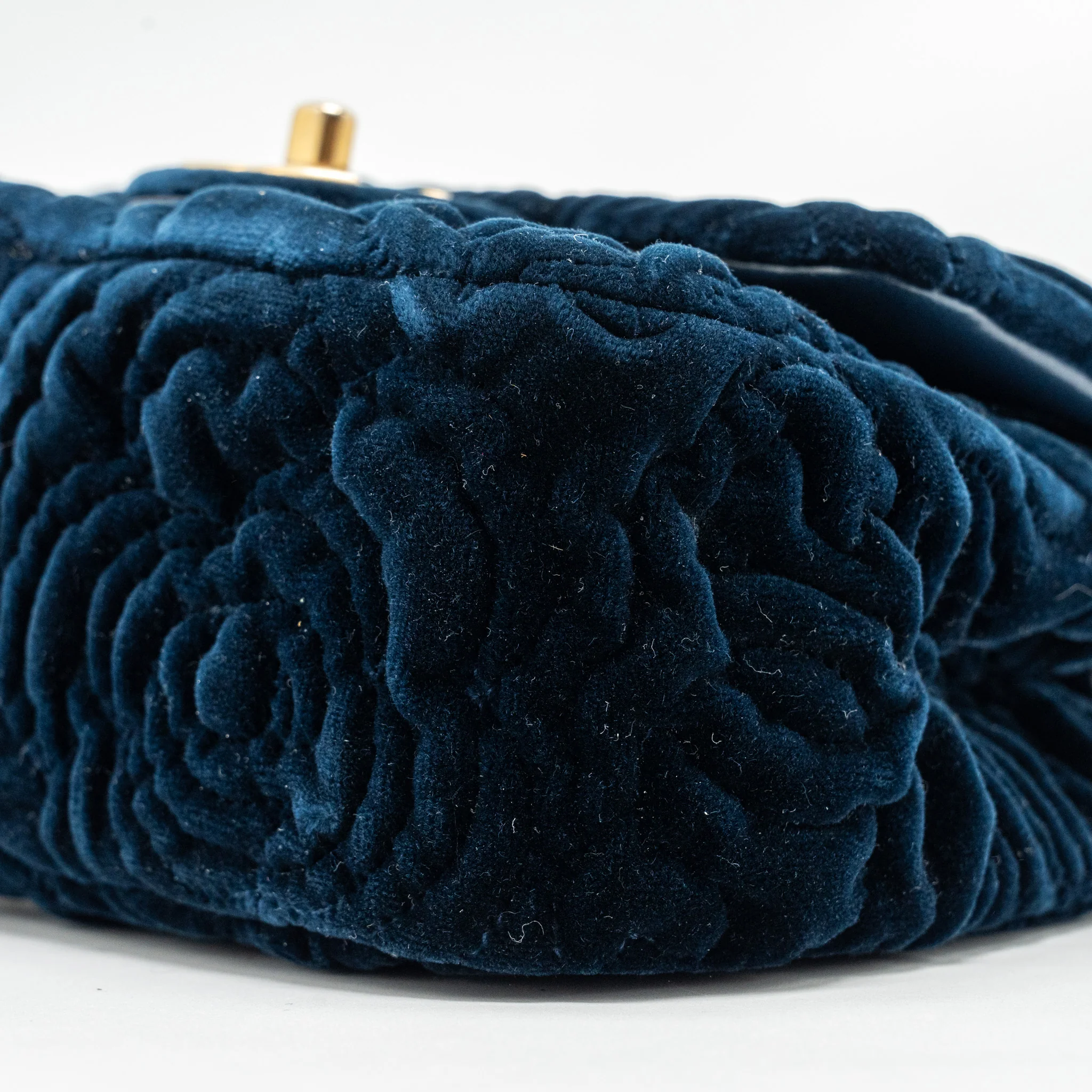 Chanel Camellia Embossed Mini Square Flap Bag Velvet Navy GHW (microchip) - Image 7
