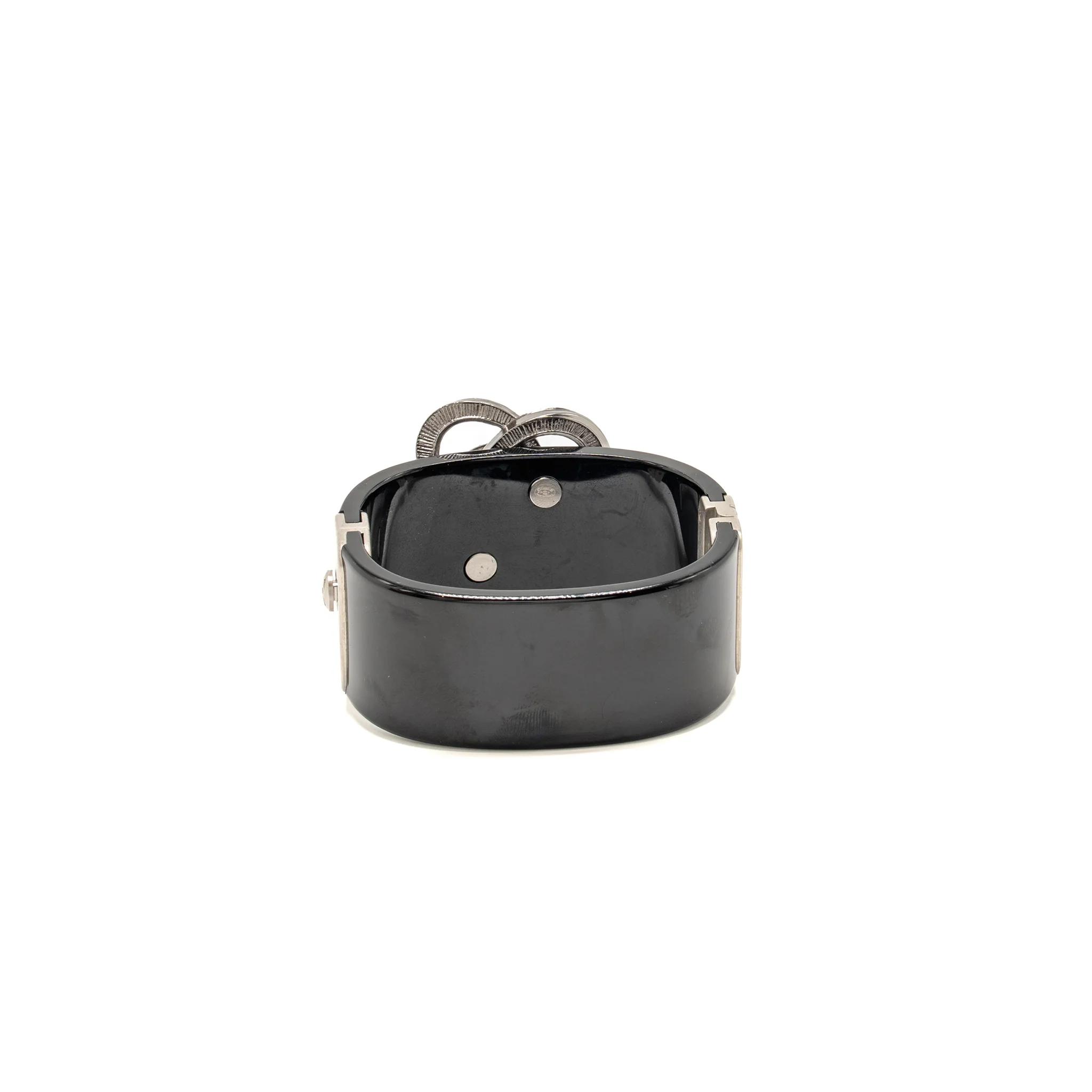 Chanel Camellia Wide Cuff Bracelet Pearl/Crystal/Resin Black Silver Tone - Image 5