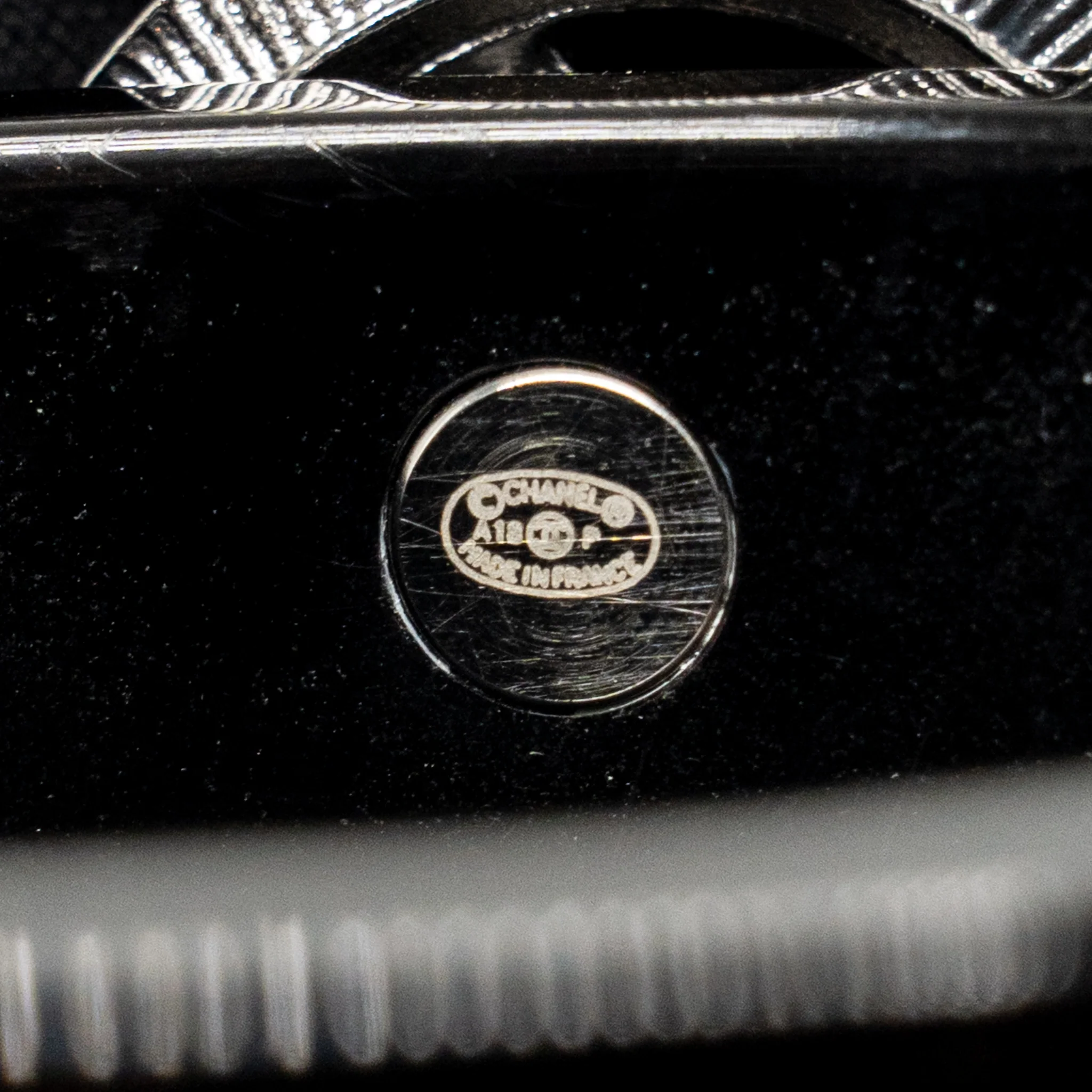Chanel Camellia Wide Cuff Bracelet Pearl/Crystal/Resin Black Silver Tone - Image 7