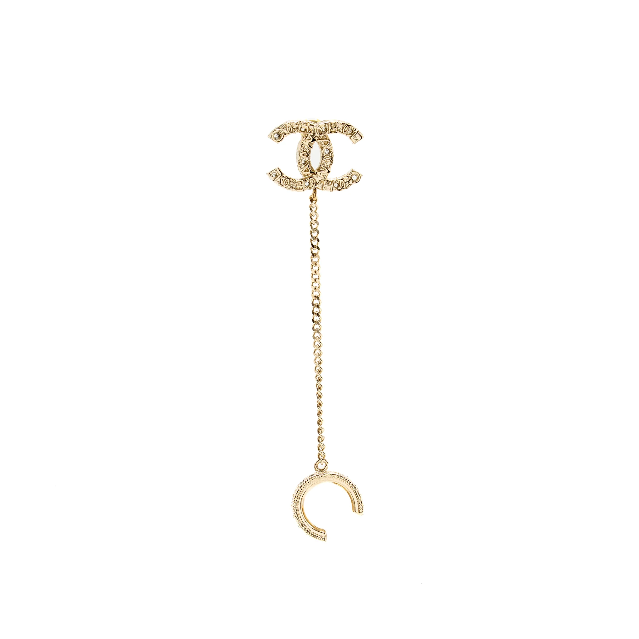 Chanel 21P CC Earrings with Ear Cuff Crystal Light Gold Tone