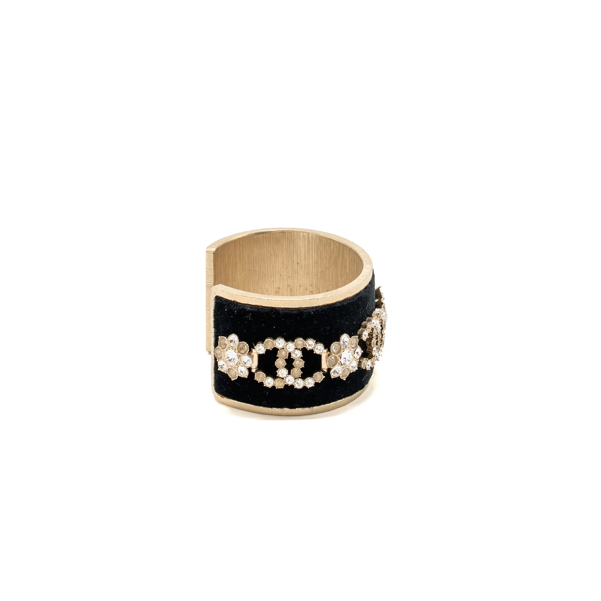 Chanel CC Cuff Bracelet Velvet/Crystal Light Gold Tone - Image 3