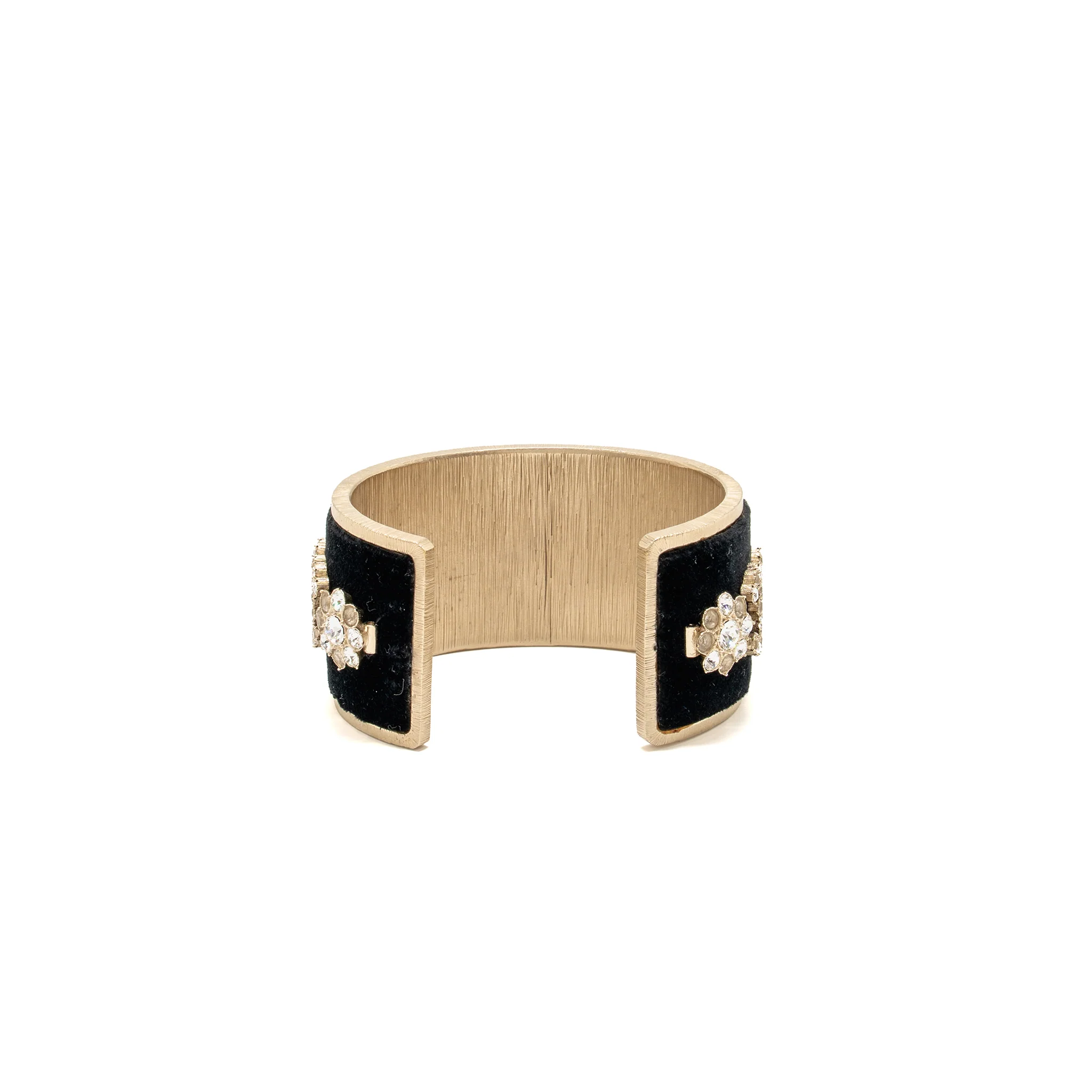 Chanel CC Cuff Bracelet Velvet/Crystal Light Gold Tone - Image 4
