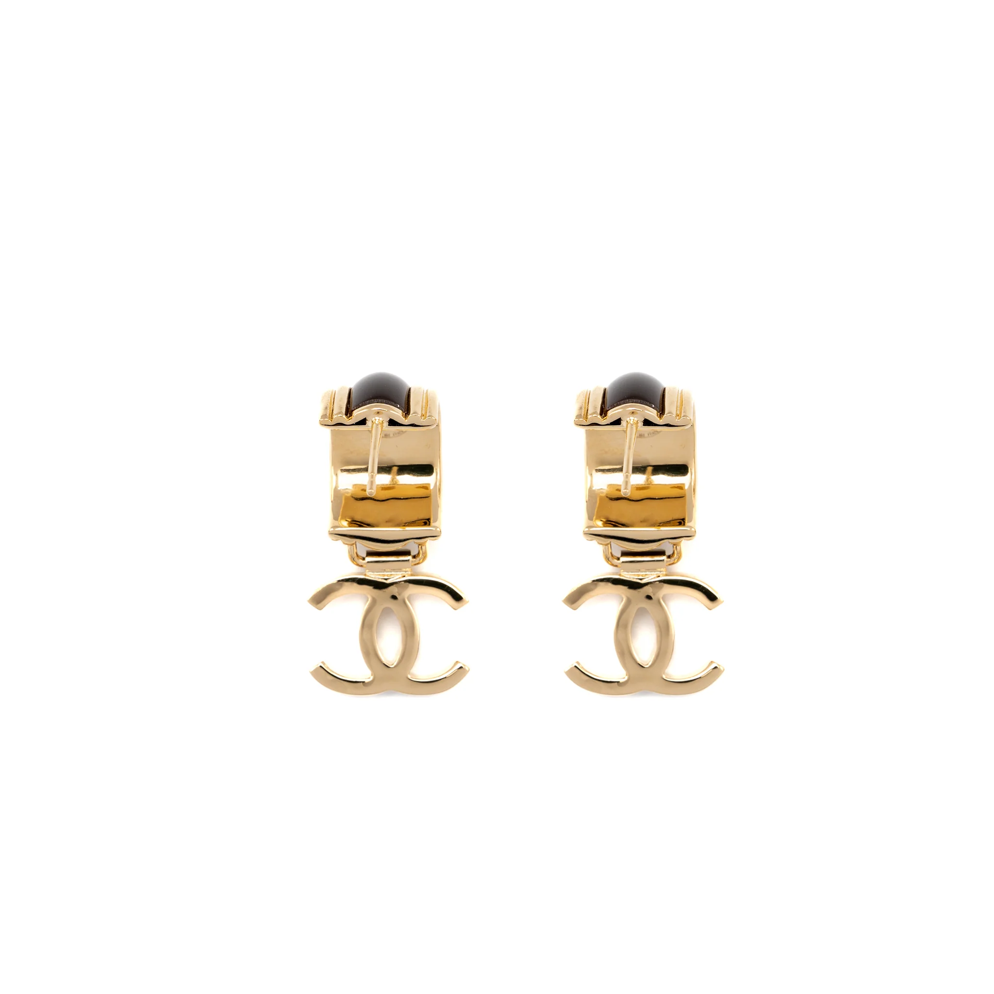 Chanel CC drop earrings brown light gold tone - Image 4