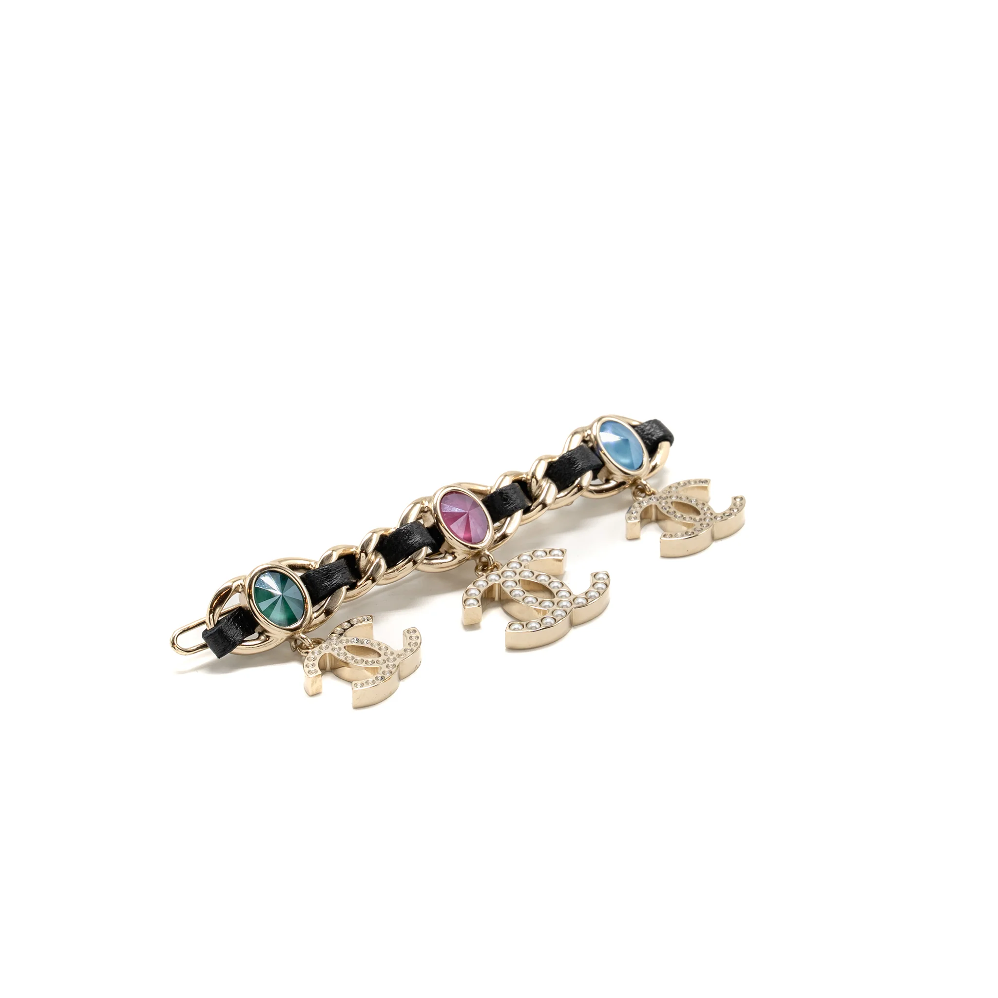 Chanel CC drop hair clip black / light gold tone - Image 3