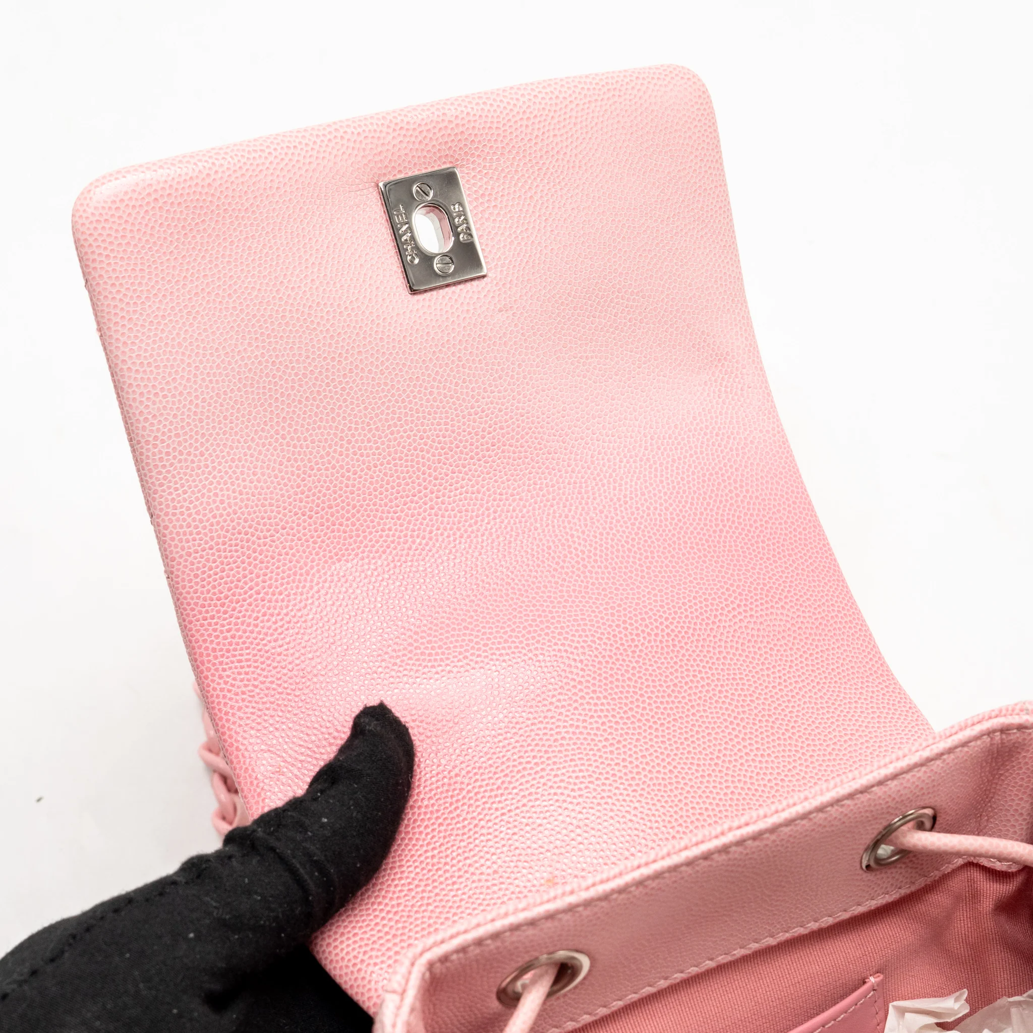 Chanel CC Flap Drawstring Backpack Caviar Gradient Pink SHW (Microchip) - Image 16