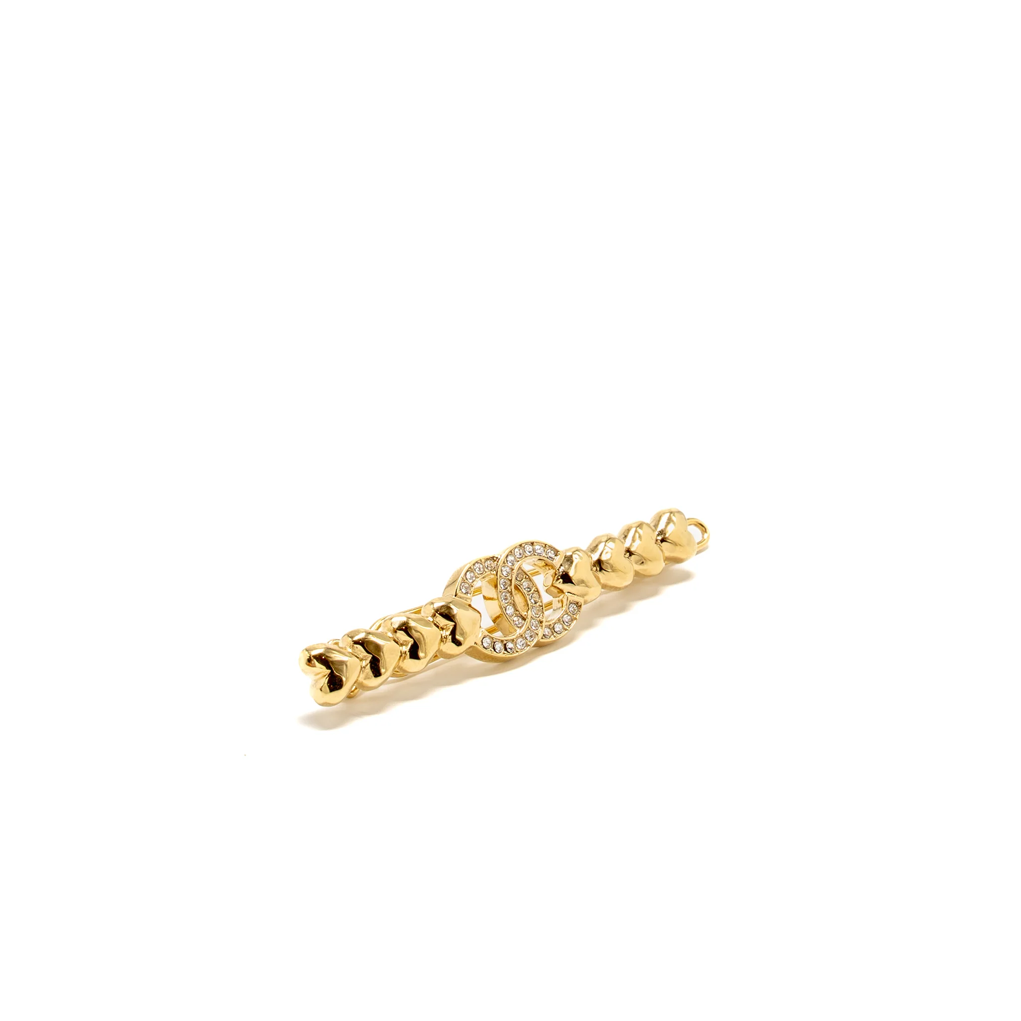Chanel CC Heart Barrette Crystal Light Gold Tone - Image 3