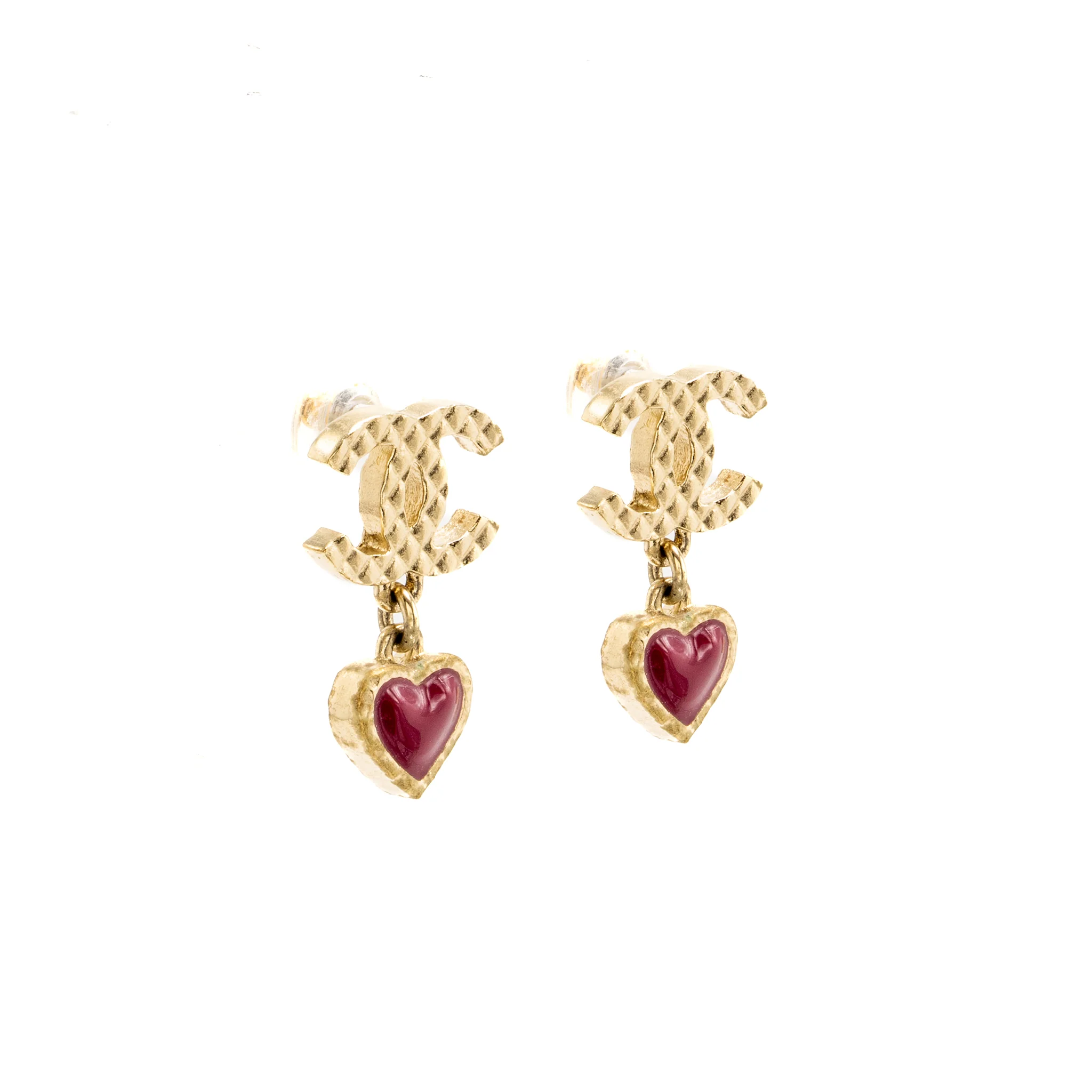 Chanel CC Heart Drop Earrings Light Gold Tone/ Purple - Image 3