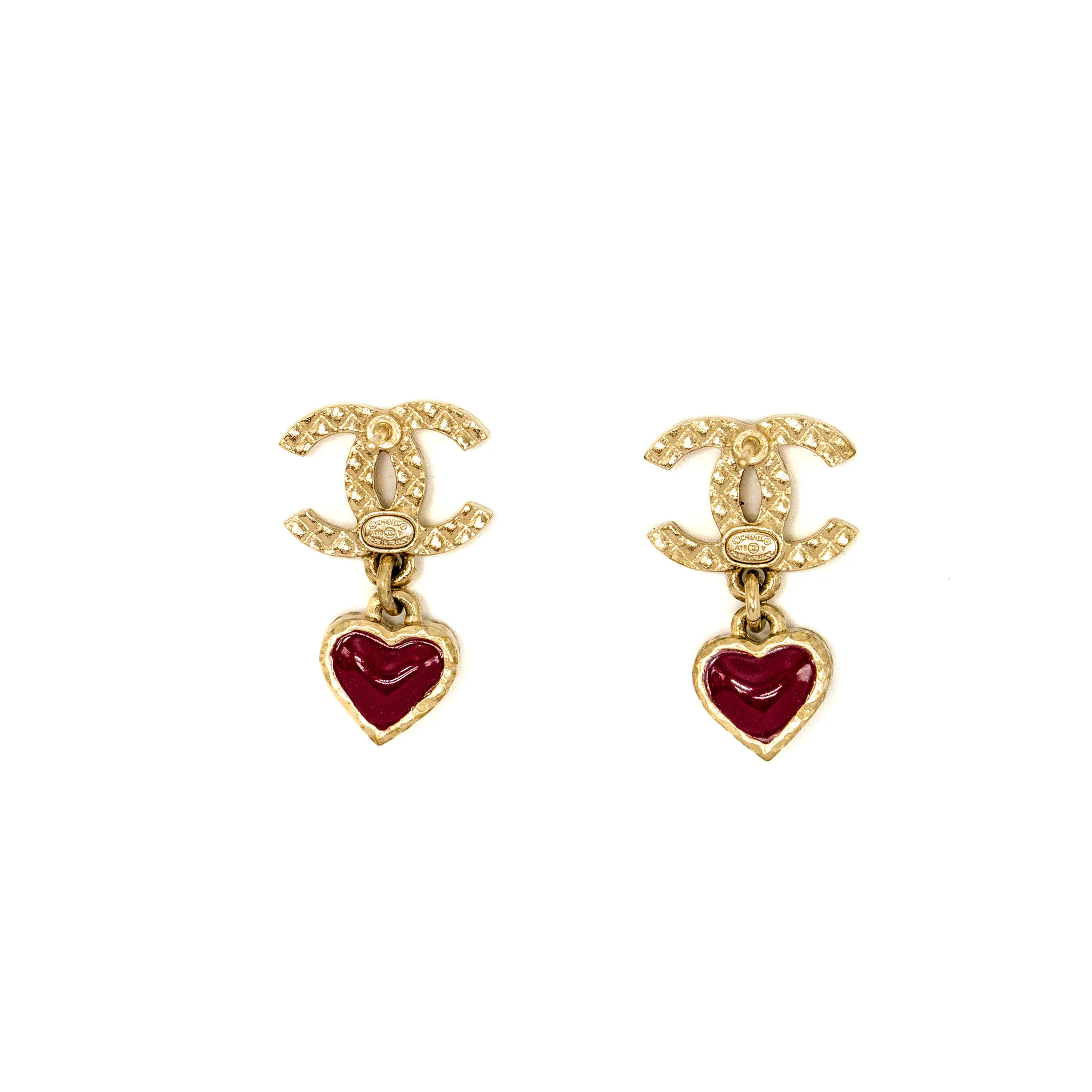 Chanel CC Heart Drop Earrings Light Gold Tone/ Purple - Image 4