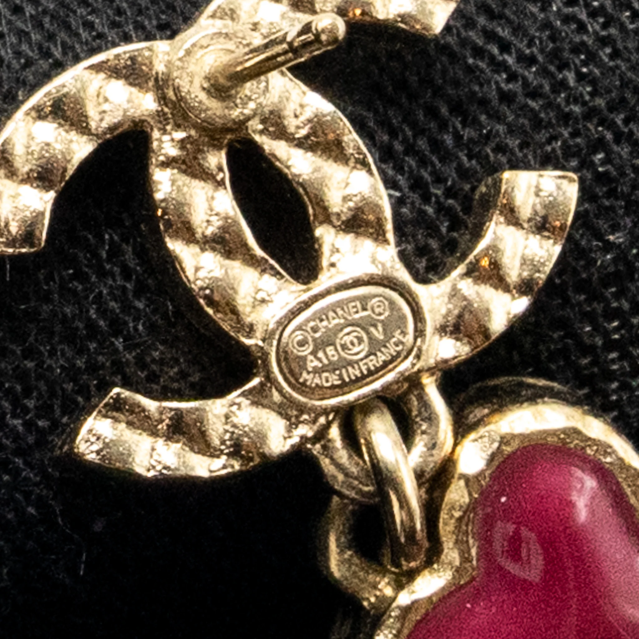 Chanel CC Heart Drop Earrings Light Gold Tone/ Purple - Image 5