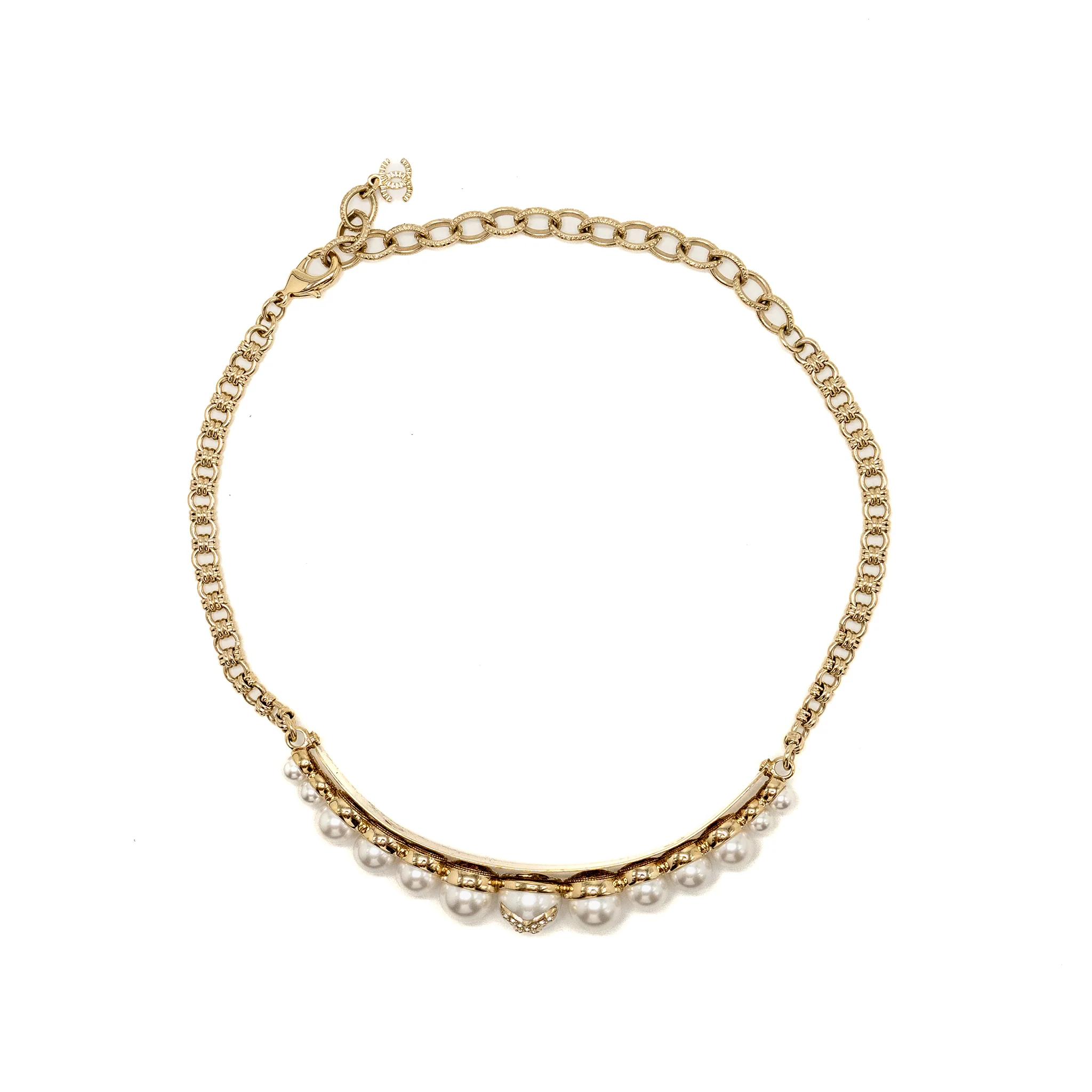 Chanel CC Logo Pearl Chocker/Necklace Light Gold Tone - Image 3