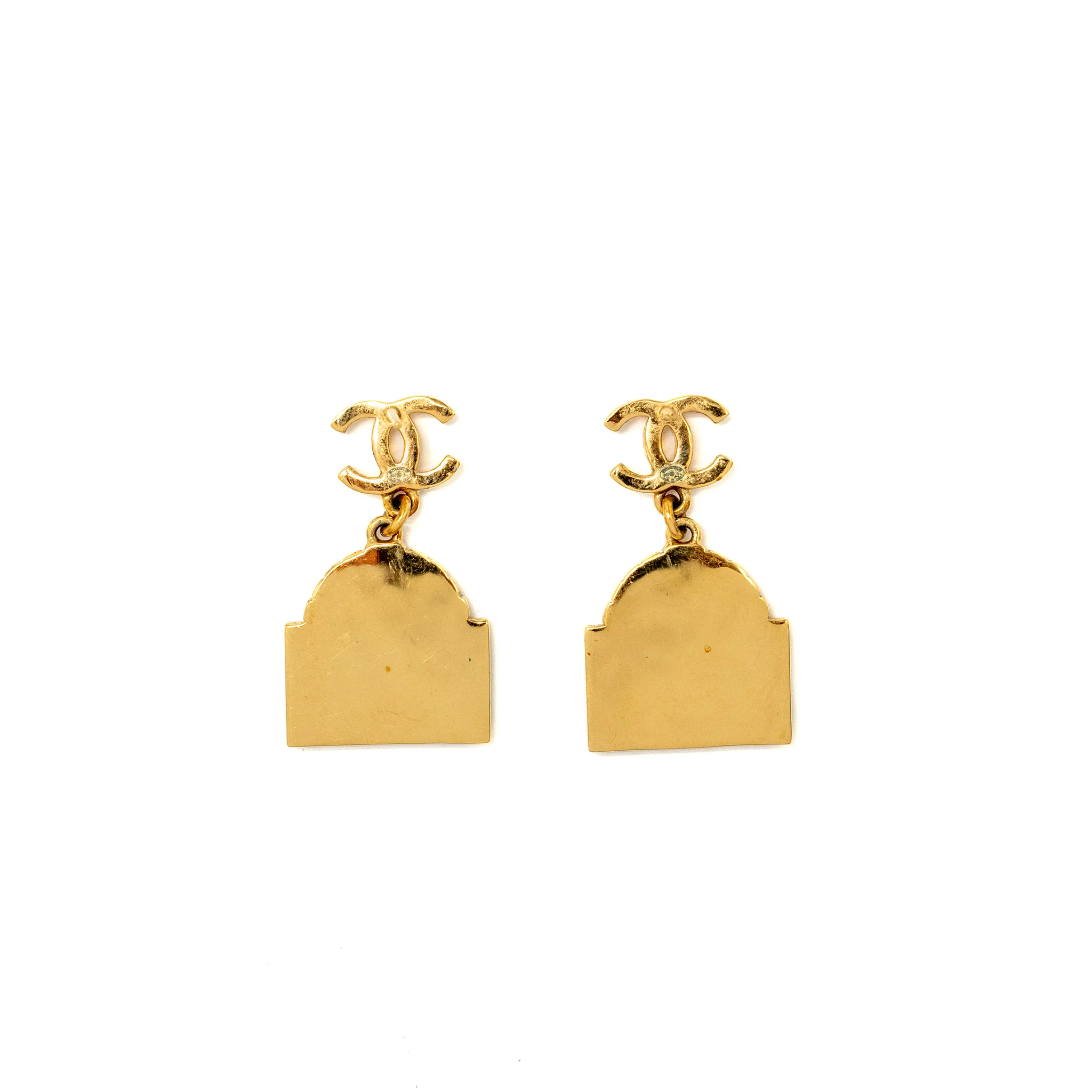 Chanel CC Logo Rue Cambon Drop Earrings Gold Tone - Image 3
