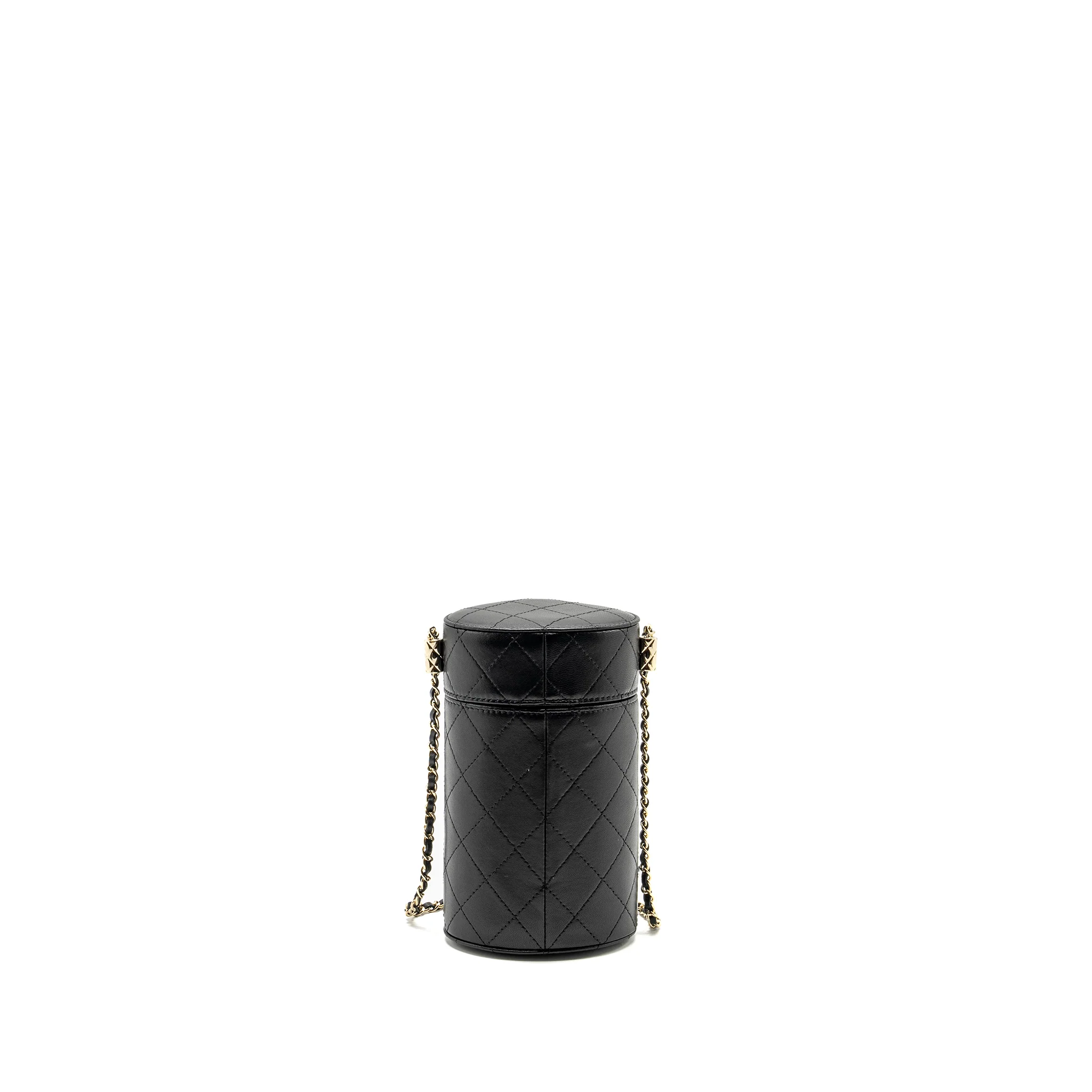 Chanel CC Round Vanity Case with Chain Lambskin Black LGHW - Image 2