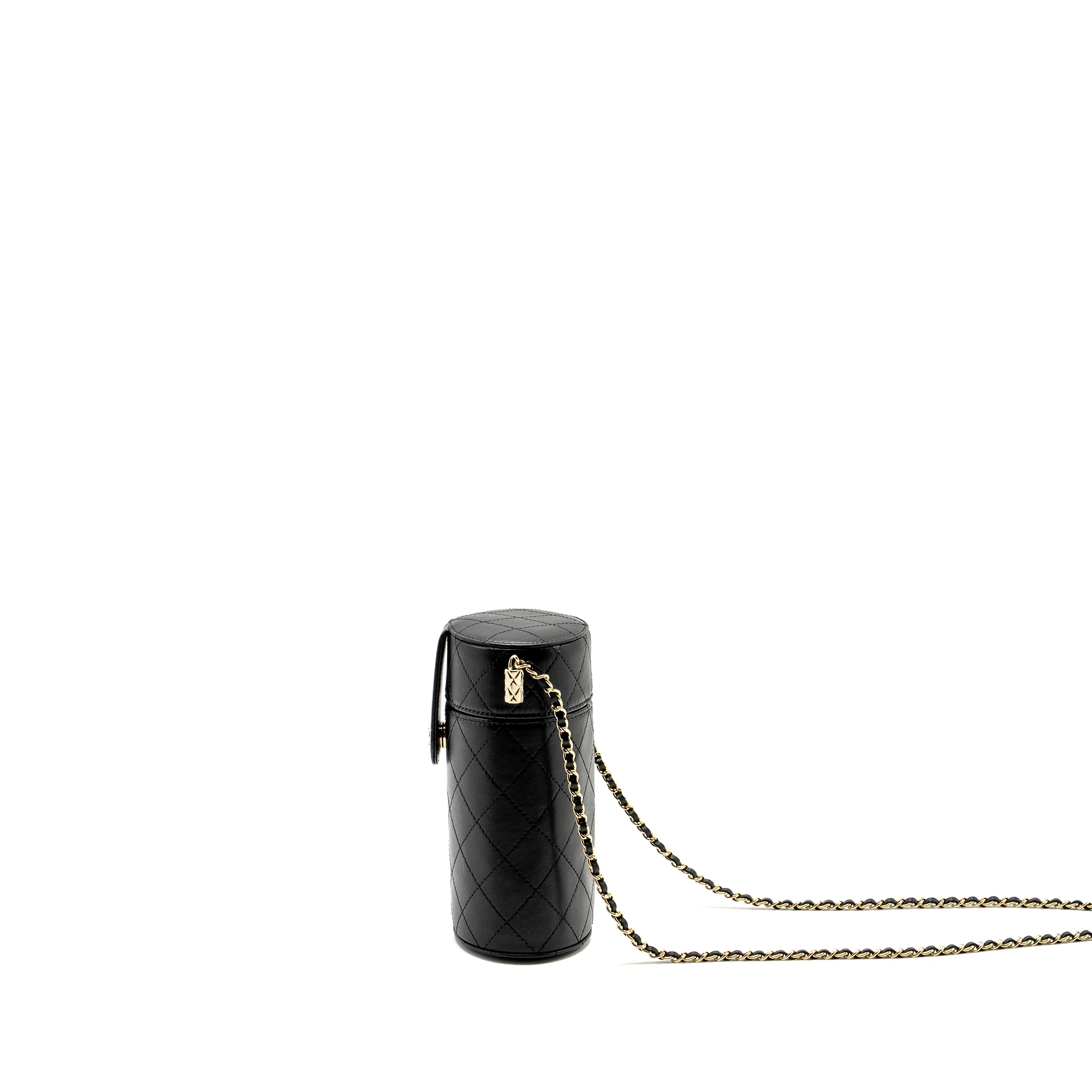 Chanel CC Round Vanity Case with Chain Lambskin Black LGHW - Image 3