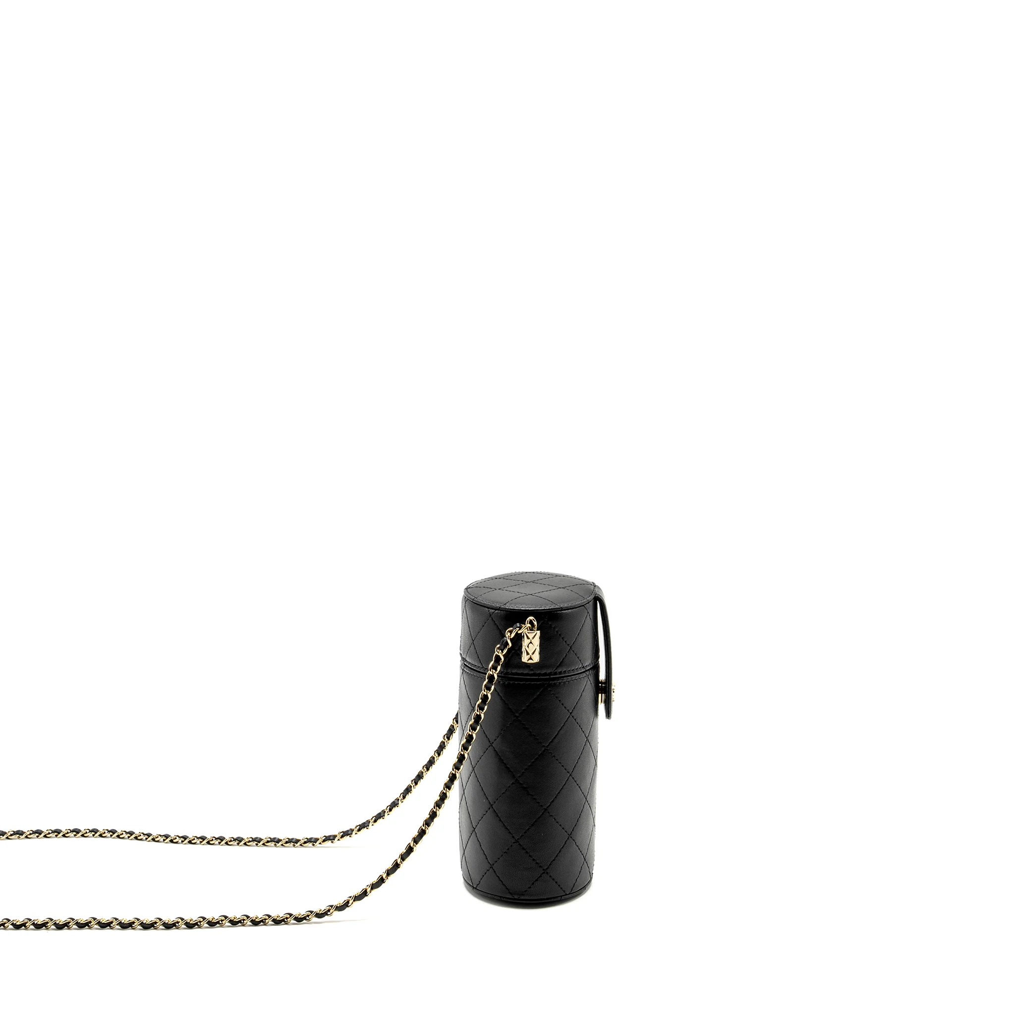 Chanel CC Round Vanity Case with Chain Lambskin Black LGHW - Image 4
