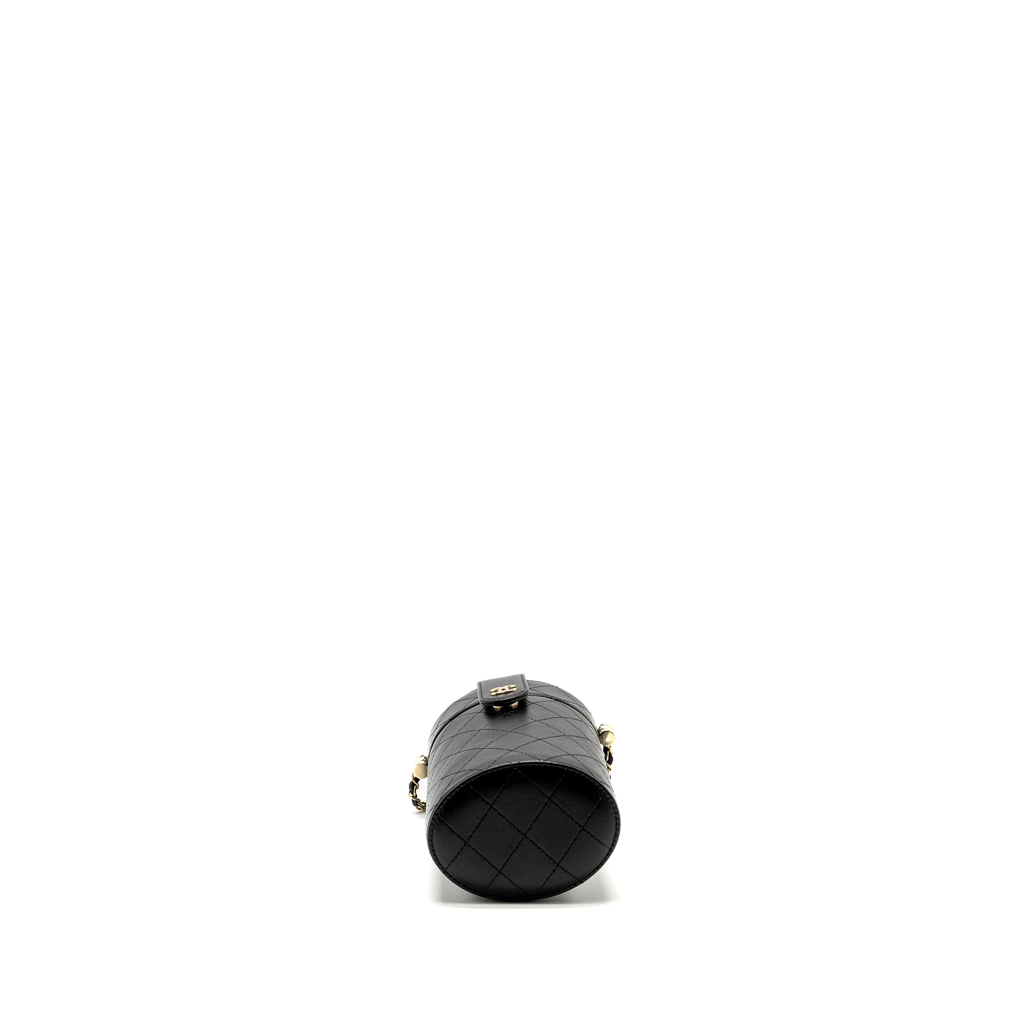 Chanel CC Round Vanity Case with Chain Lambskin Black LGHW - Image 5