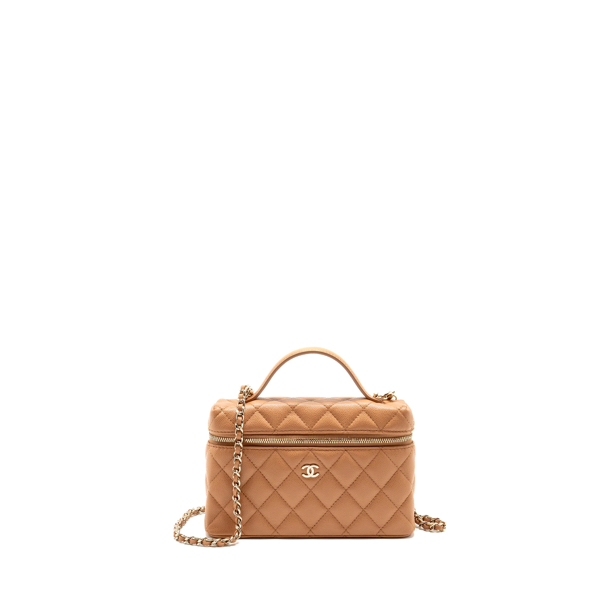 Chanel CC Top Handle Vanity Bag Caviar Caramel LGHW (Microchip)
