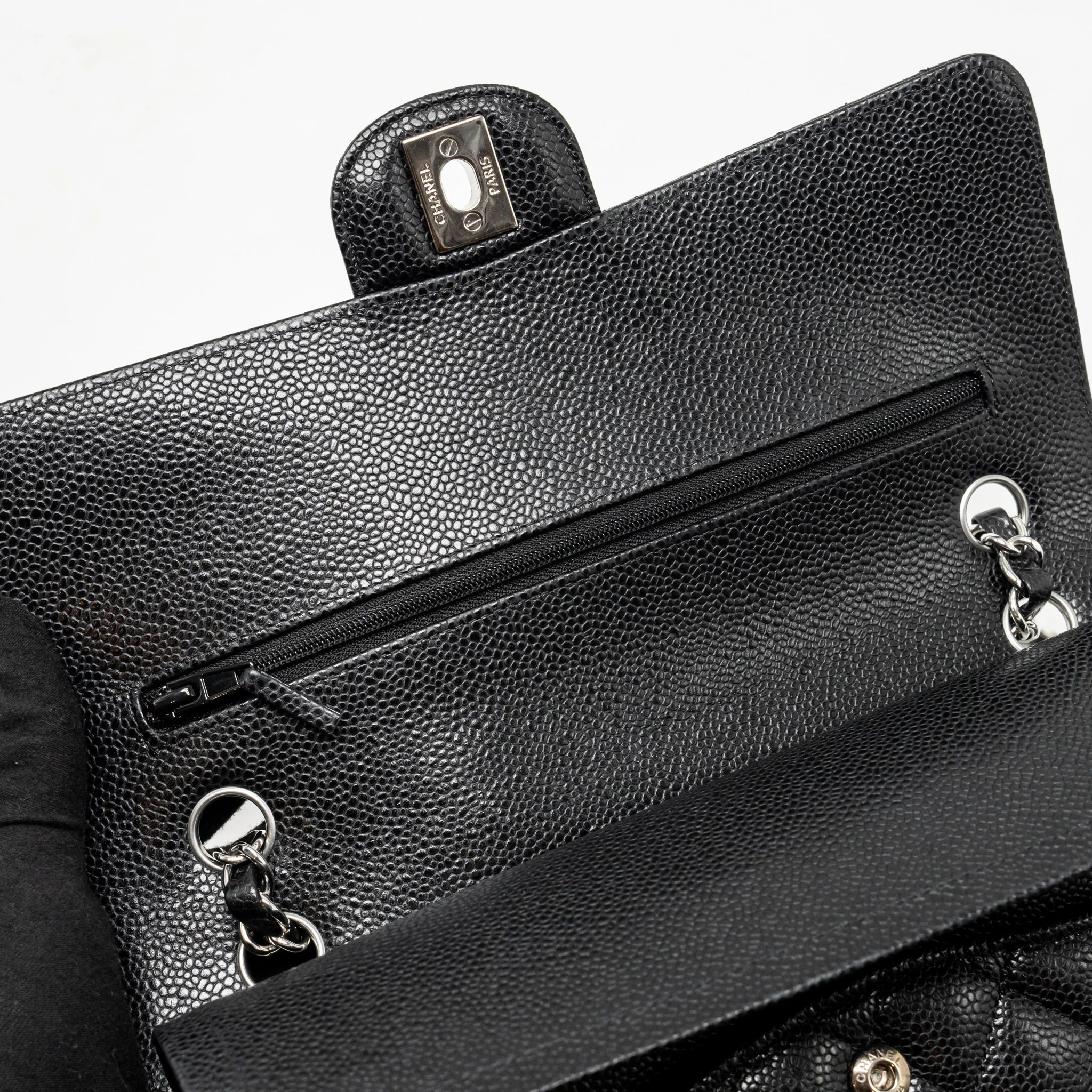 Chanel medium classic double flap bag caviar black SHW (microchip) - Image 15