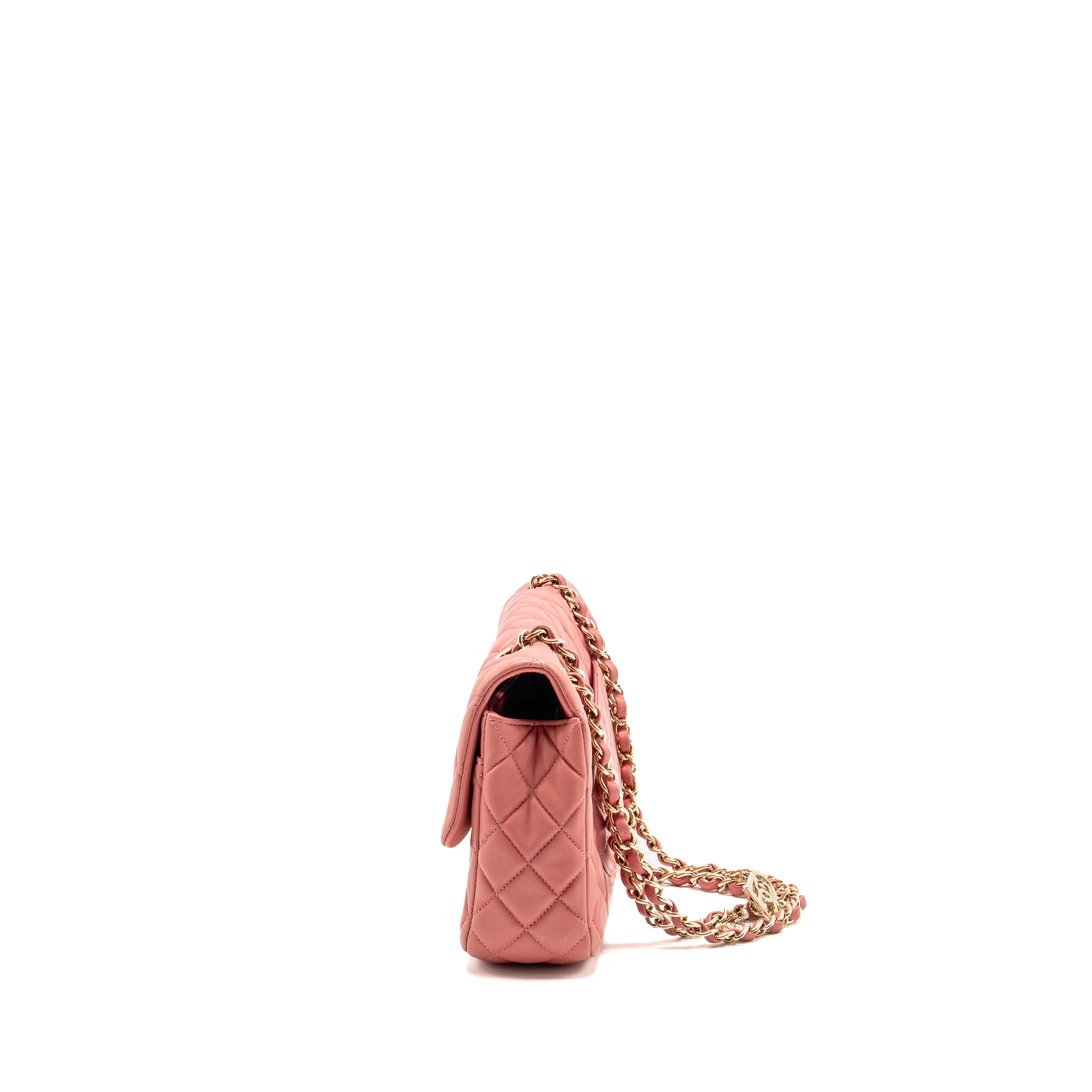 Chanel Charm chain quilted flap bag lambskin pink LGHW - Image 4