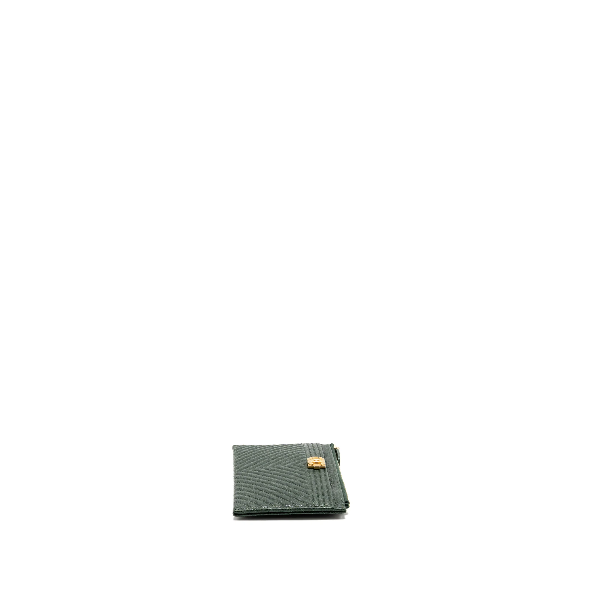 Chanel Chevron Boy Zip Pouch Caviar dark green GHW - Image 3