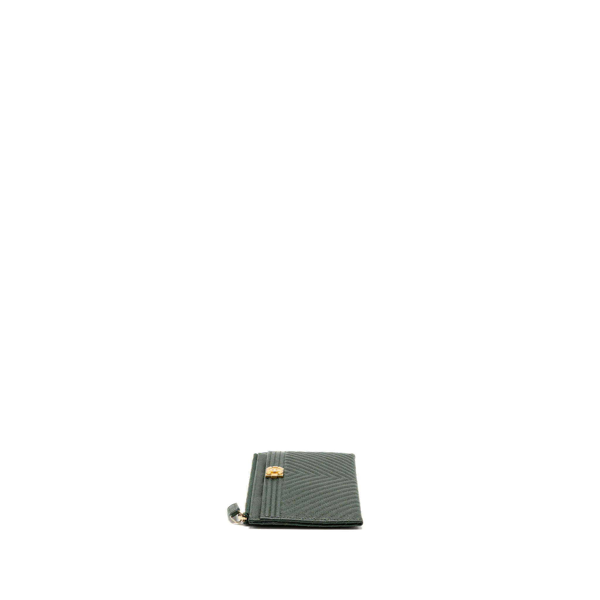 Chanel Chevron Boy Zip Pouch Caviar dark green GHW - Image 4