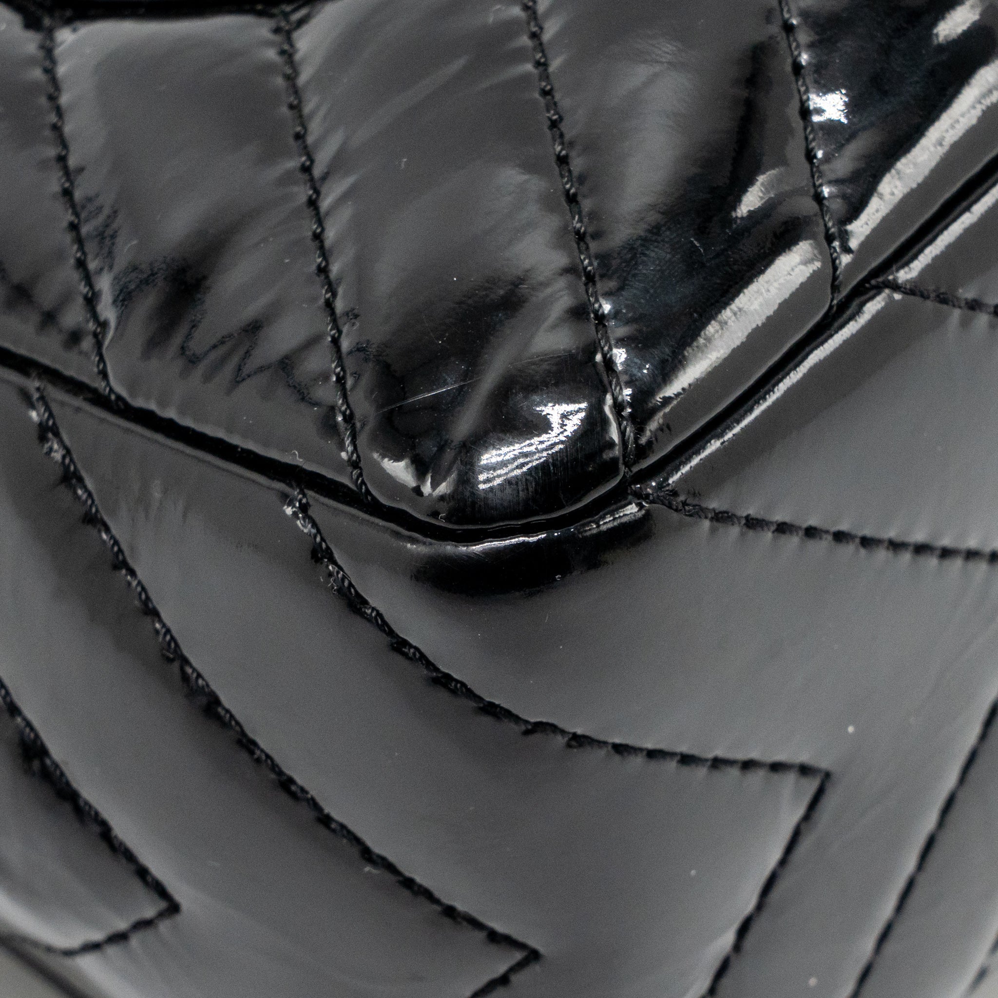 Chanel chevron jumbo single flap bag patent black SHW - Image 11