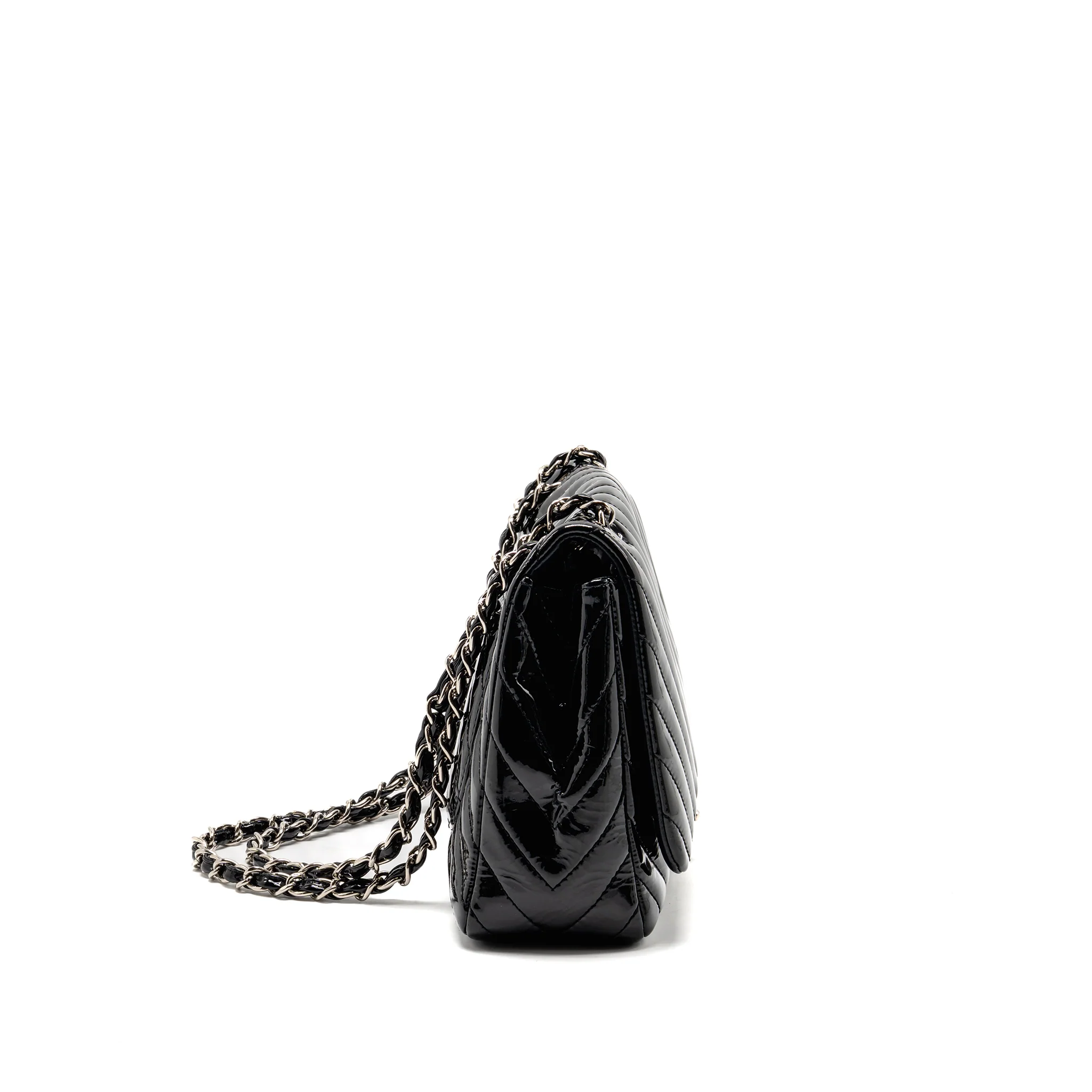 Chanel chevron jumbo single flap bag patent black SHW - Image 3