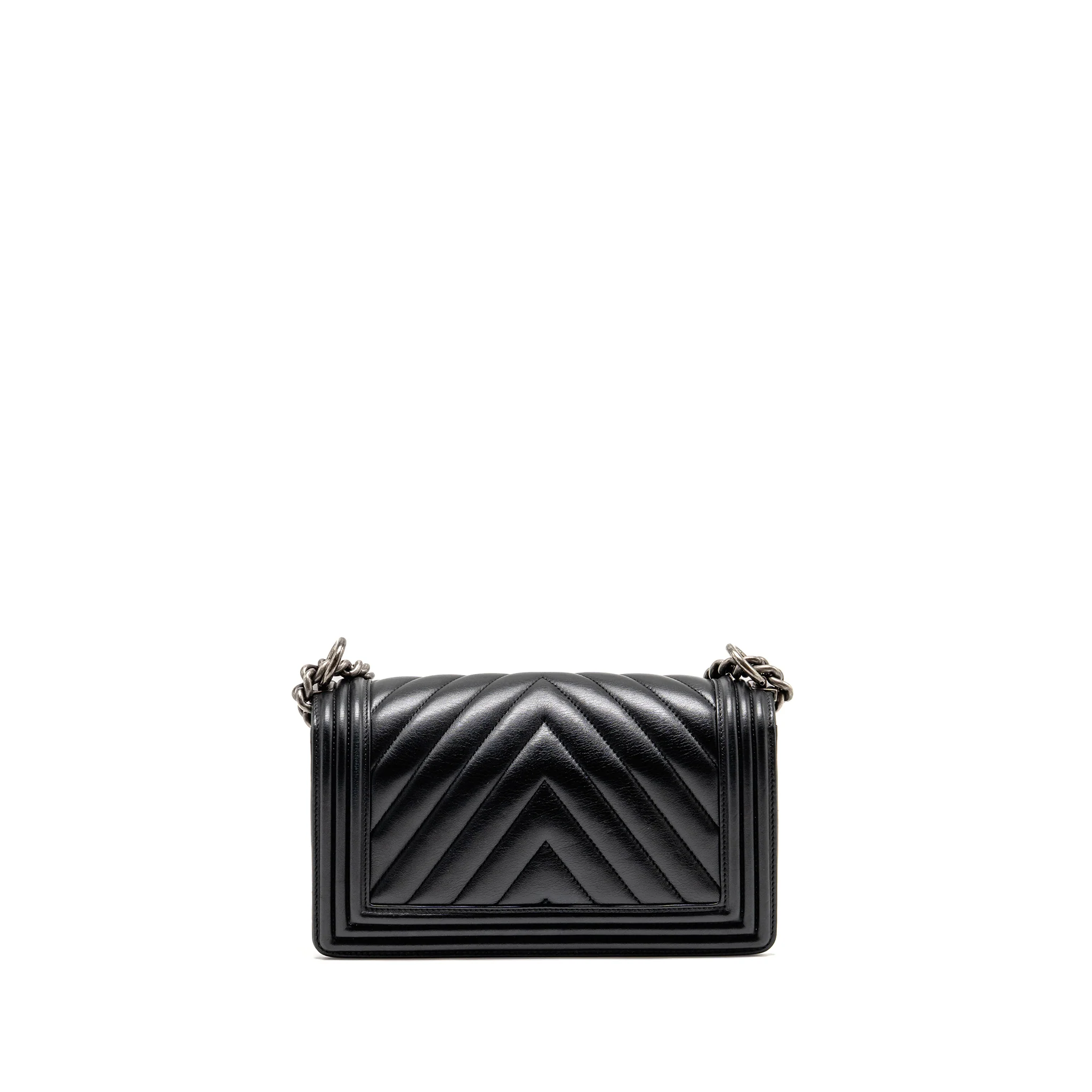 Chanel Chevron Medium Boy bag calfskin black ruthenium SHW - Image 2