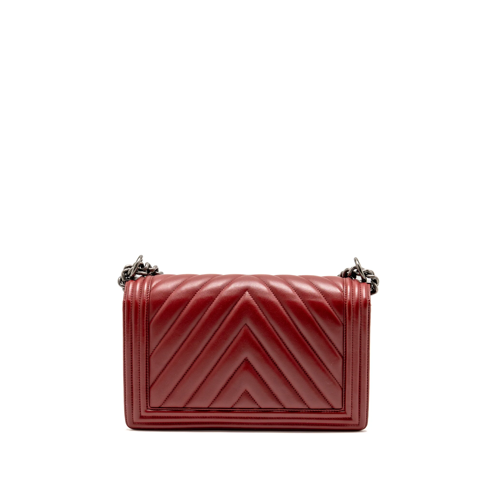 Chanel Chevron New Medium Boy Bag Calfskin Red Ruthenium Hardware - Image 2