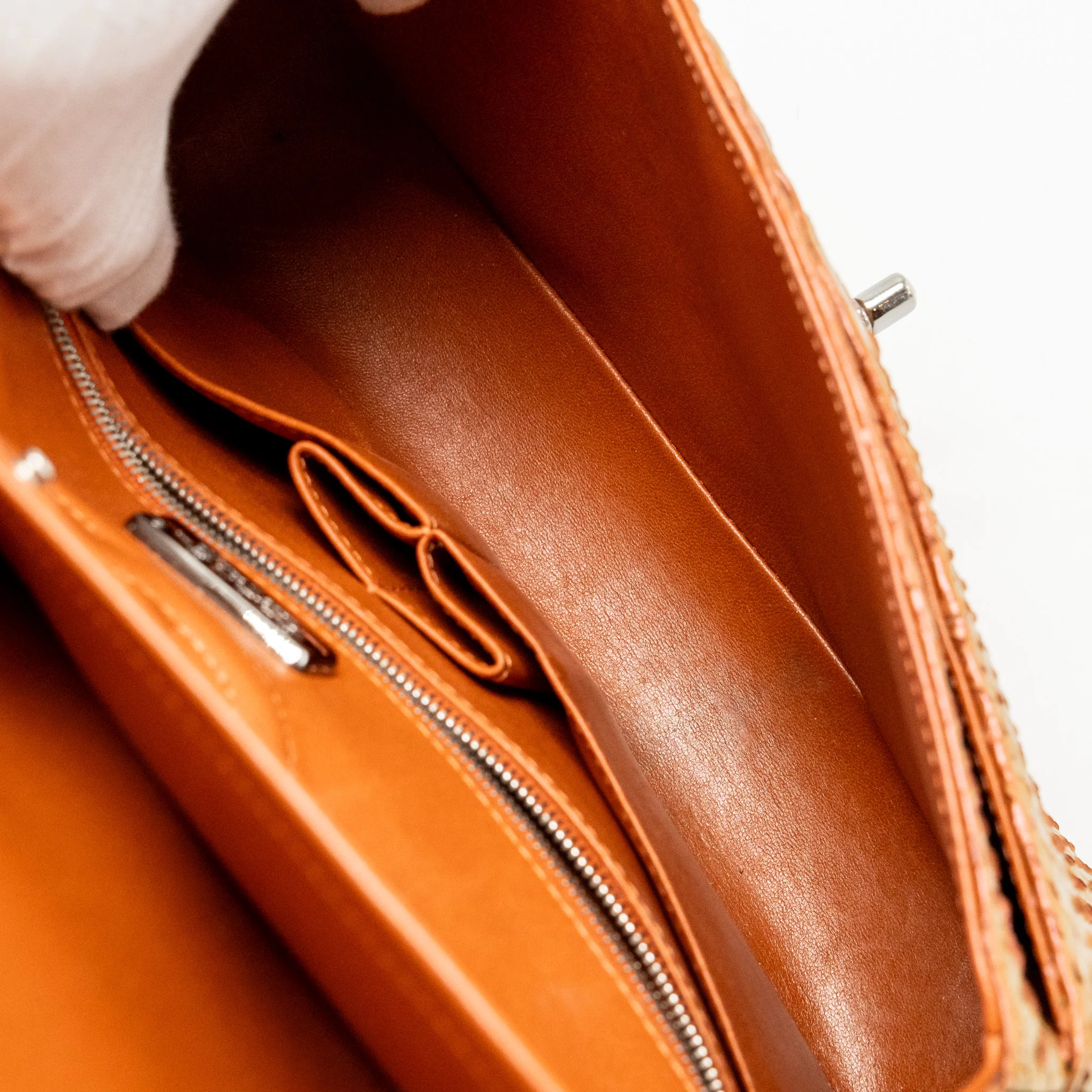 Chanel Classic double flap bag python leather orange SHW - Image 15