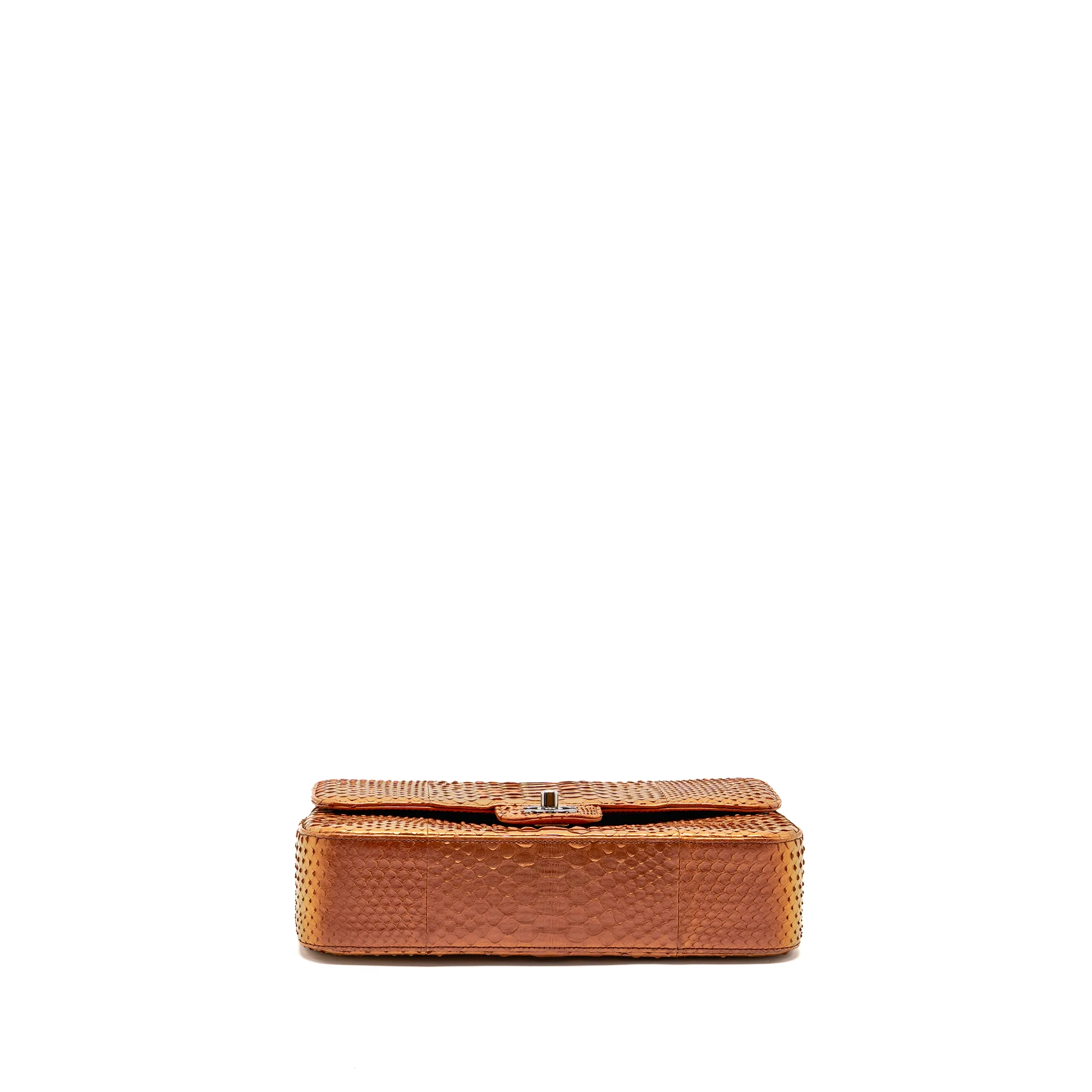 Chanel Classic double flap bag python leather orange SHW - Image 5
