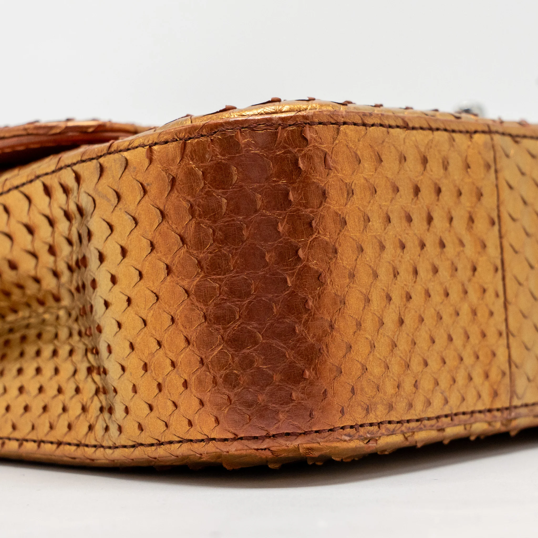 Chanel Classic double flap bag python leather orange SHW - Image 6