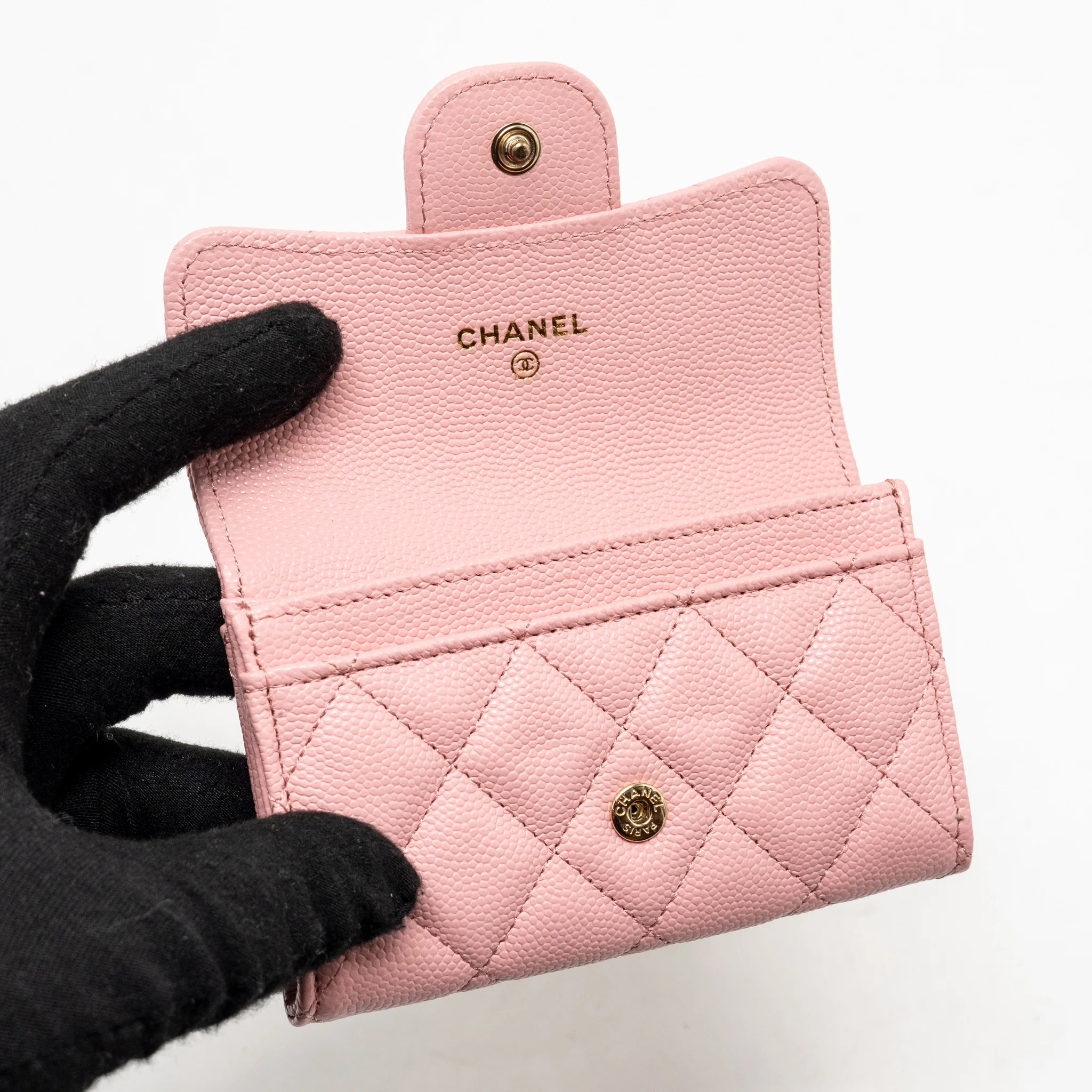 Chanel Classic flap card holder caviar pink LGHW - Image 10