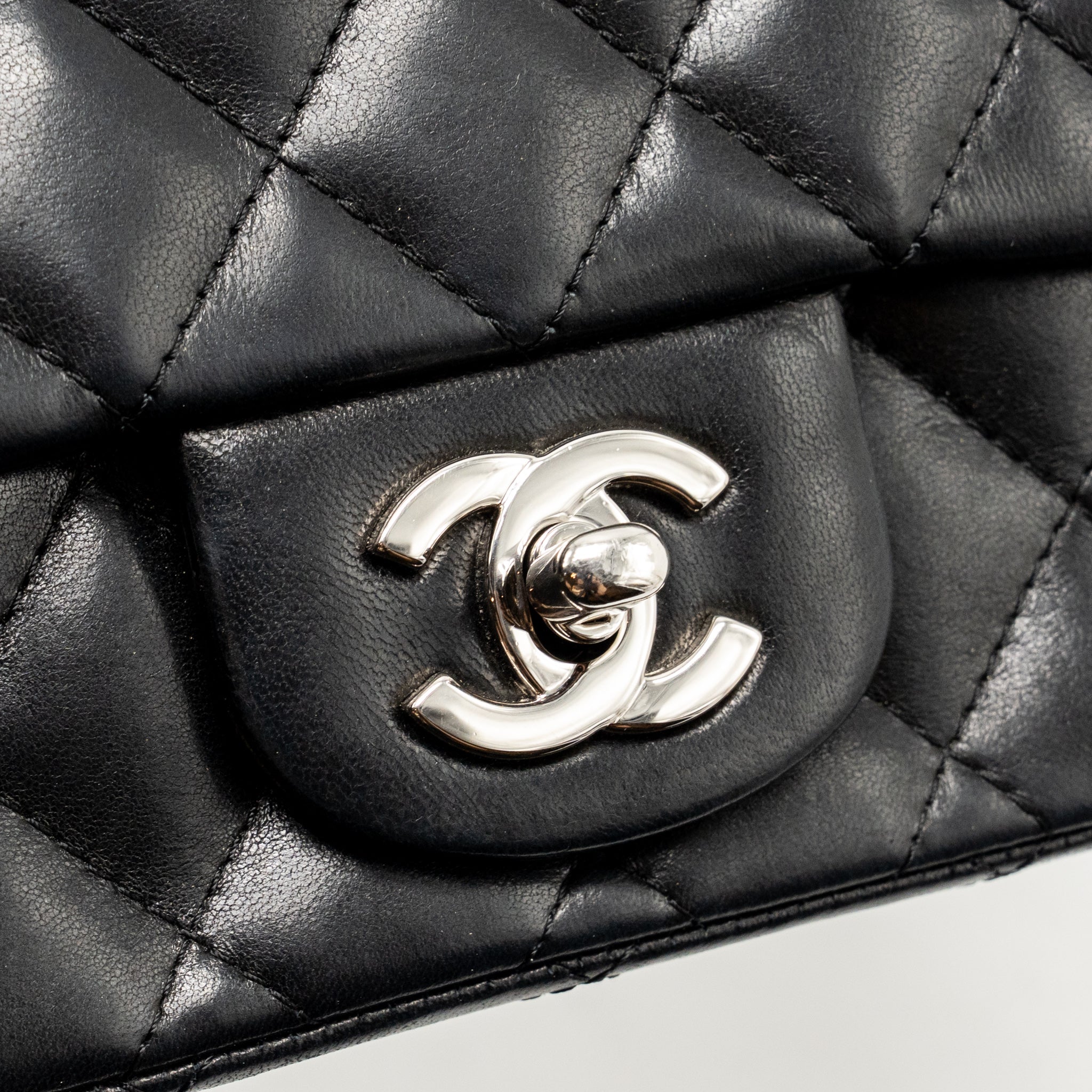 Chanel Classic Mini Square Flap Bag Lambskin Black SHW - Image 13