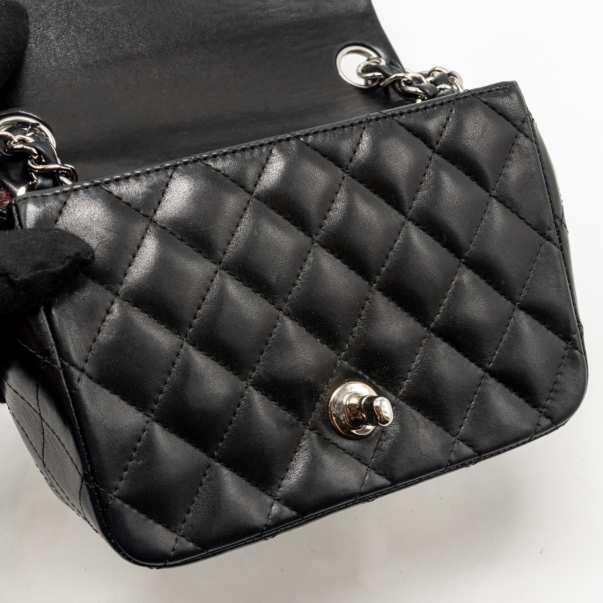 Chanel Classic Mini Square Flap Bag Lambskin Black SHW - Image 14