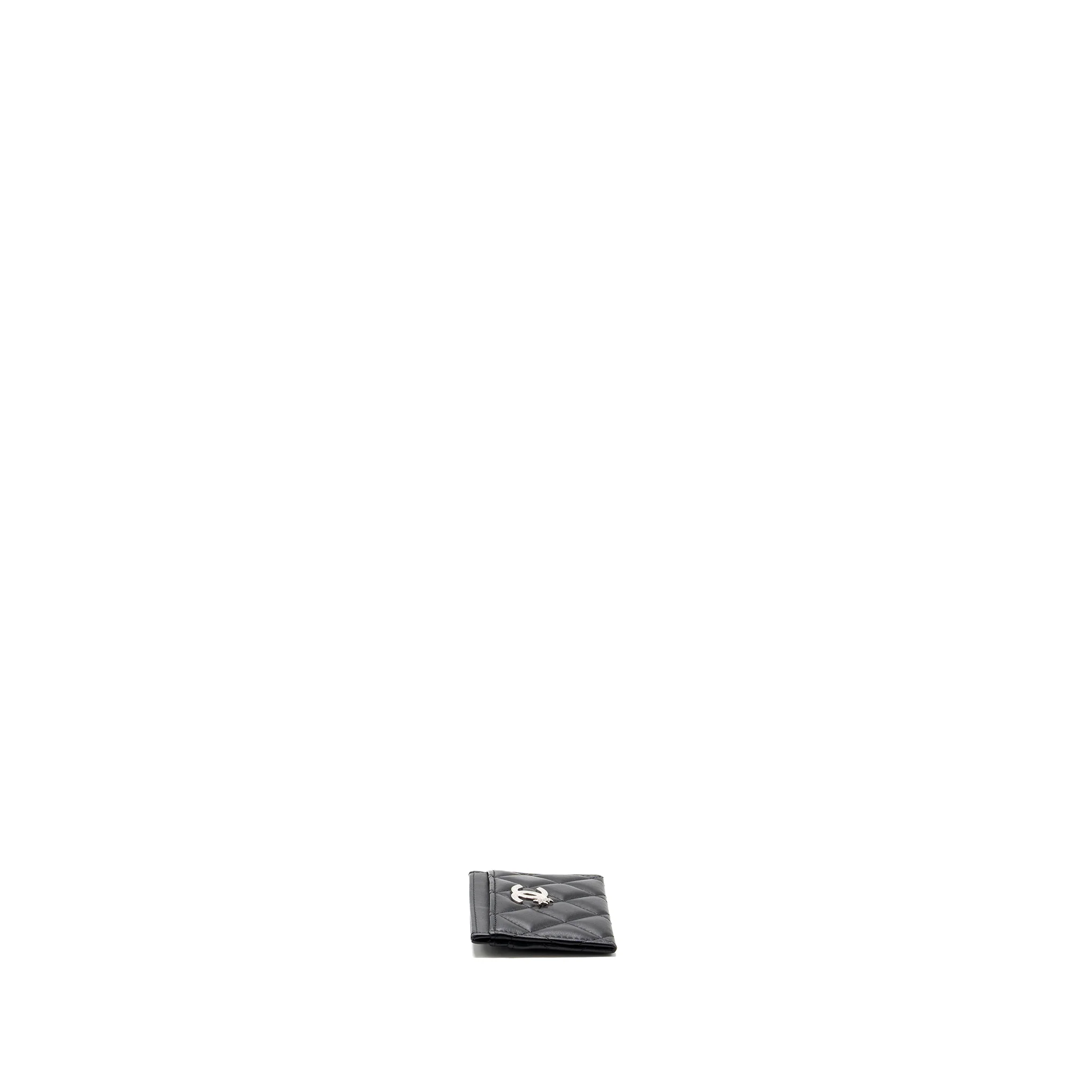 Chanel classic quilted card holder with limited CC logo lambskin black SHW (microchip) - Image 4