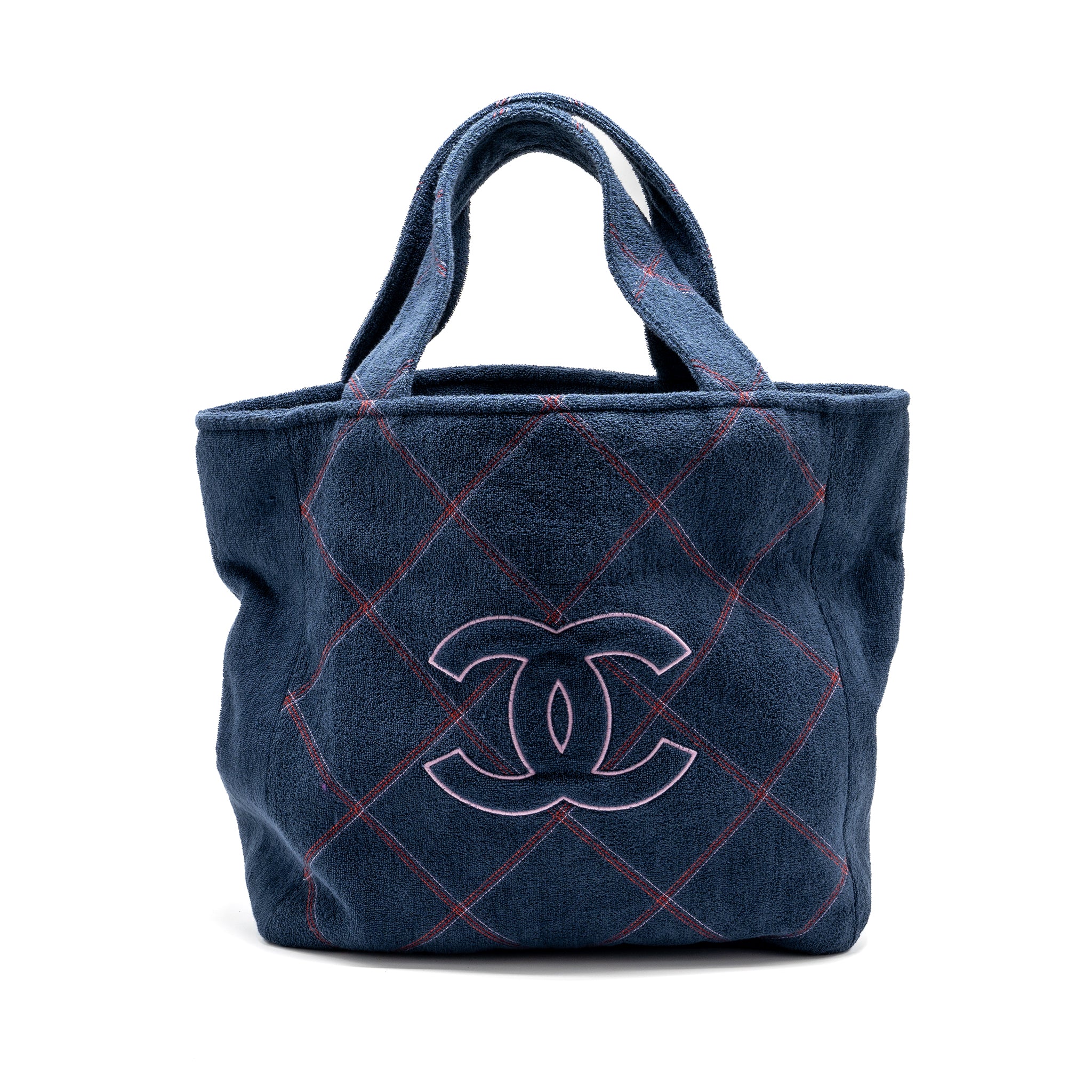 Chanel Coco Beach Tote Bag with Towel/Pouch Set Terry Cloth Navy SHW - Image 3