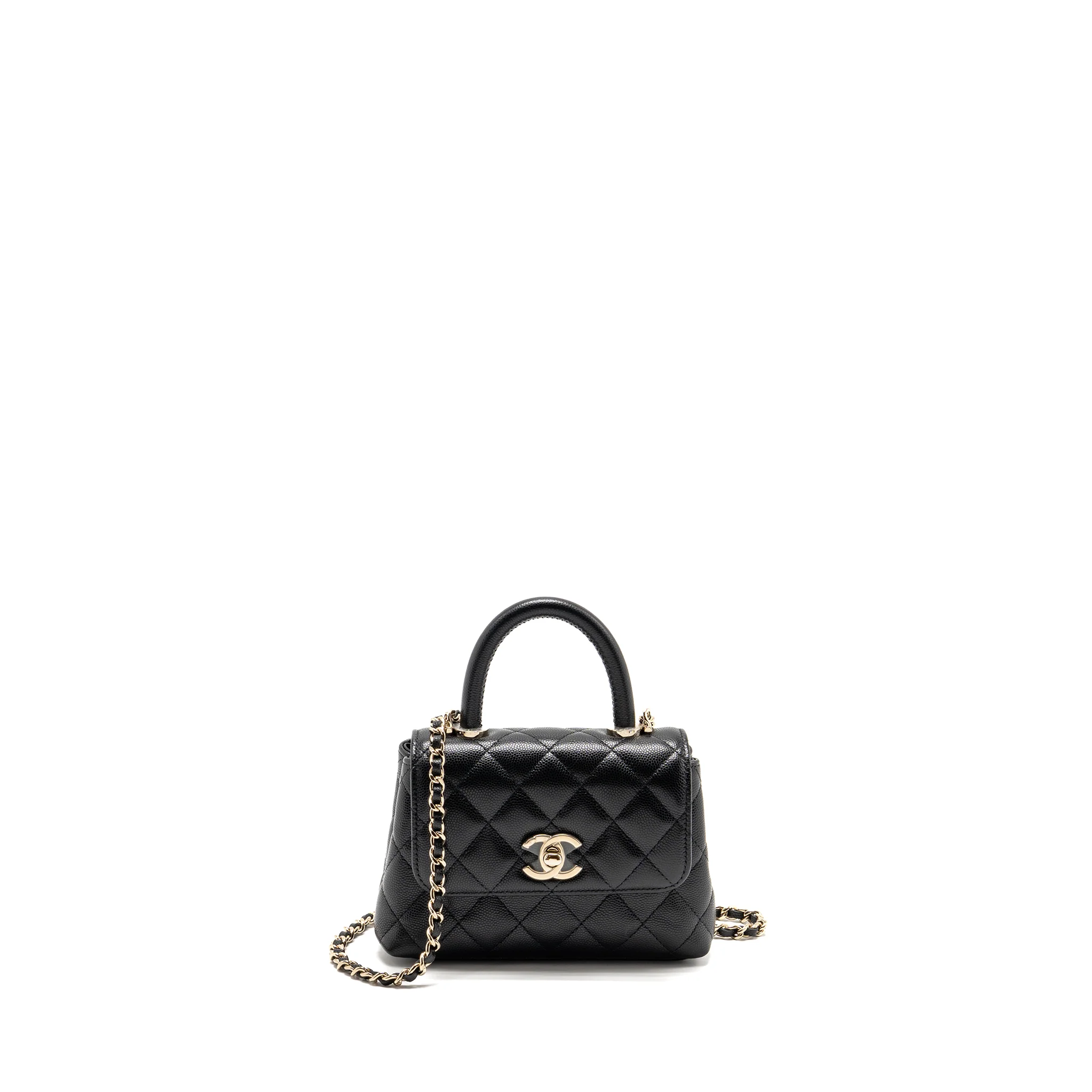 Chanel Coco Handle Mini Clutch with Chain Caviar Black LGHW (Microchip)