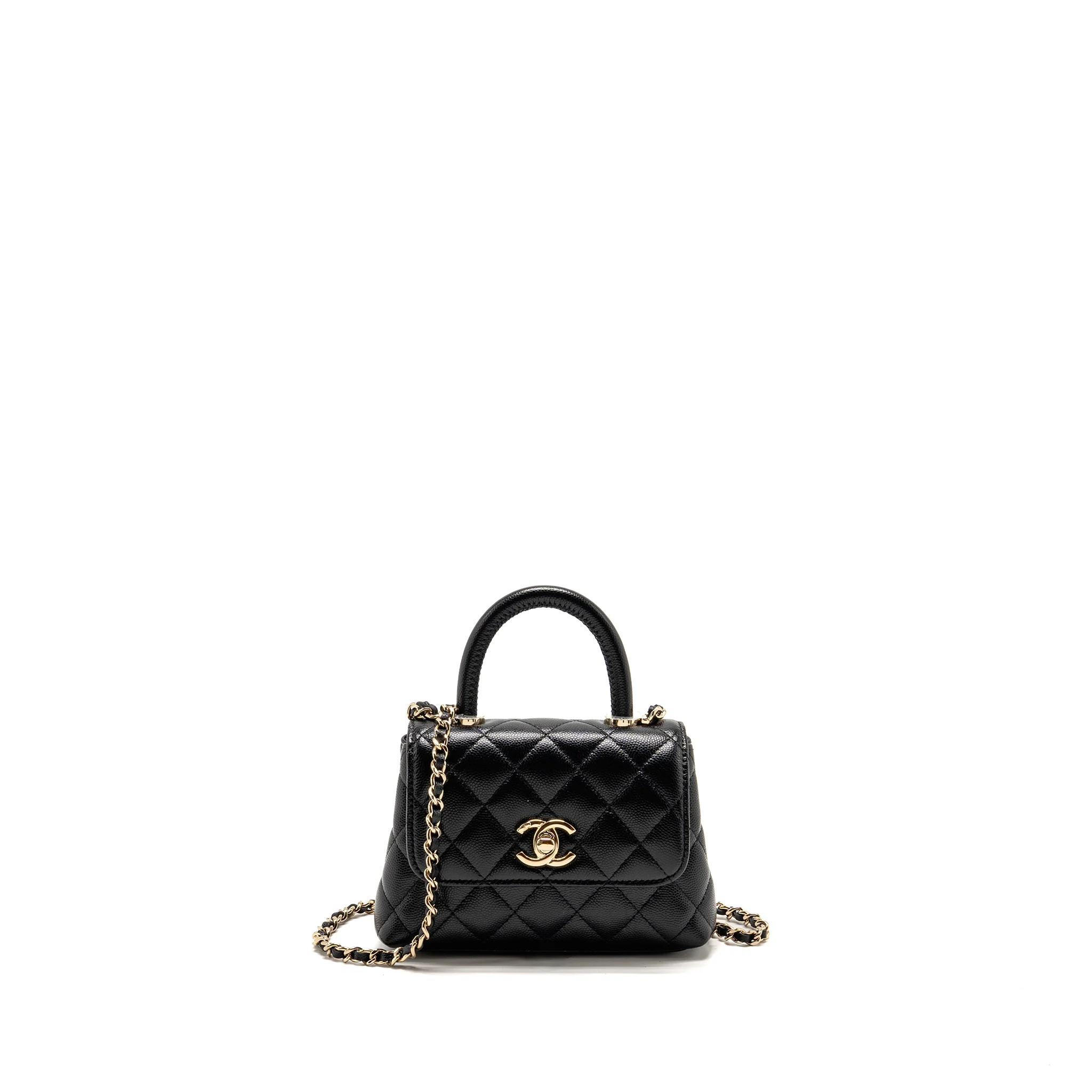 Chanel coco handle mini clutch with chain caviar black LGHW (microchip)